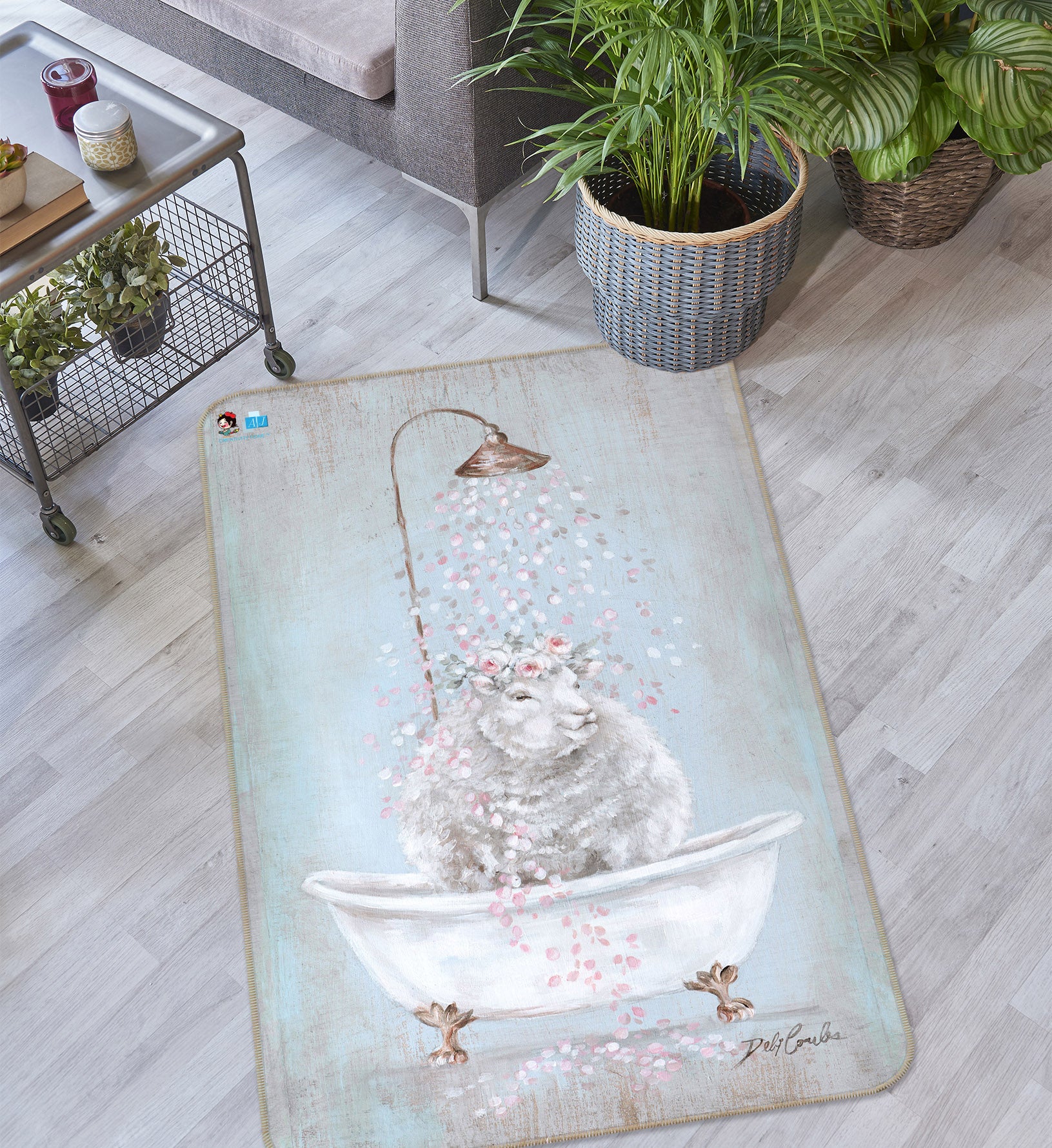 3D Bath Sheep 0189 Debi Coules Rug Non Slip Rug Mat