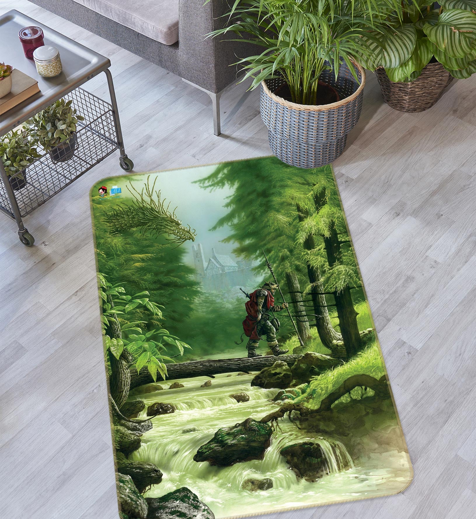 3D Forest Creek Single Log Bridge Soldier 5191 Ciruelo Rug Non Slip Rug Mat