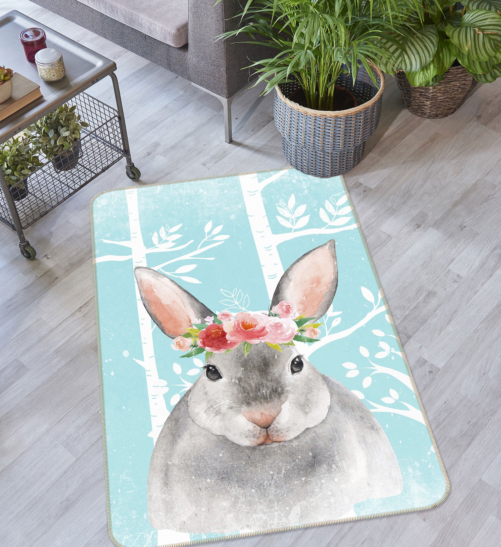 3D Gray Rabbit 140 Uta Naumann Rug Non Slip Rug Mat