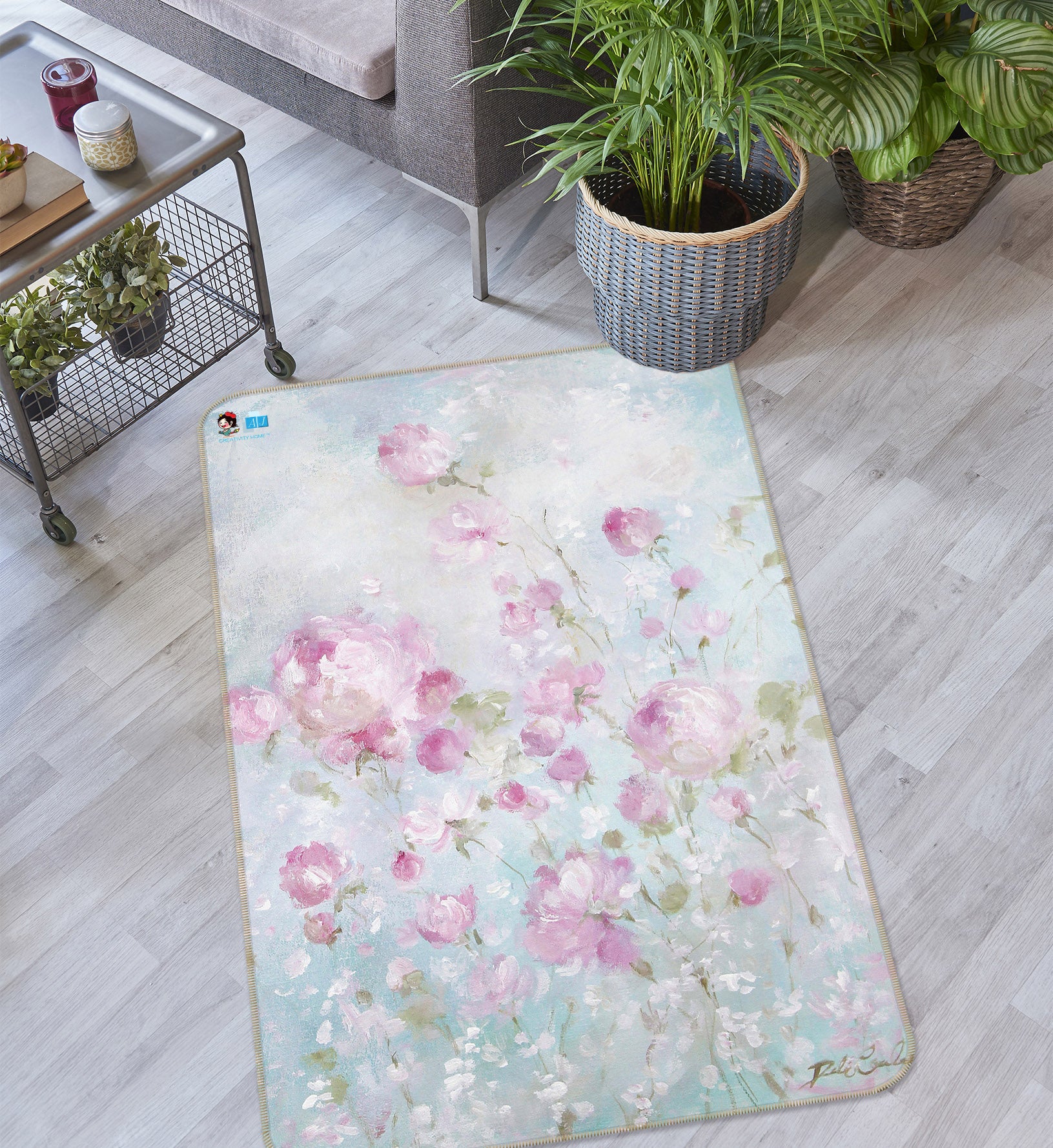 3D Flower Bush Pink 0194 Debi Coules Rug Non Slip Rug Mat