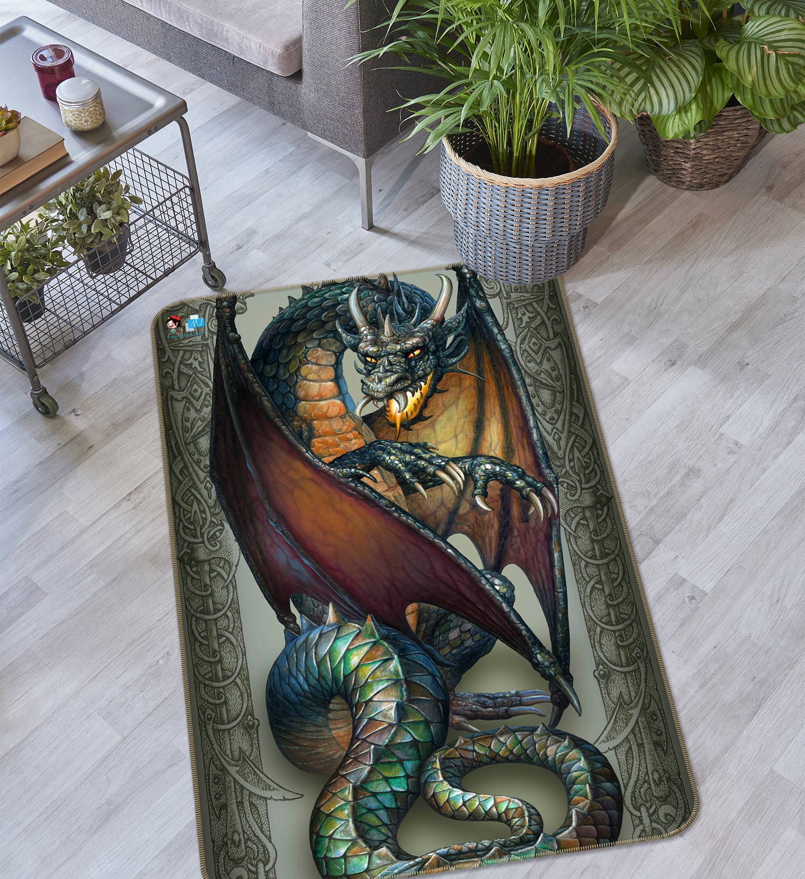 3D Green Dragon 5187 Ciruelo Rug Non Slip Rug Mat