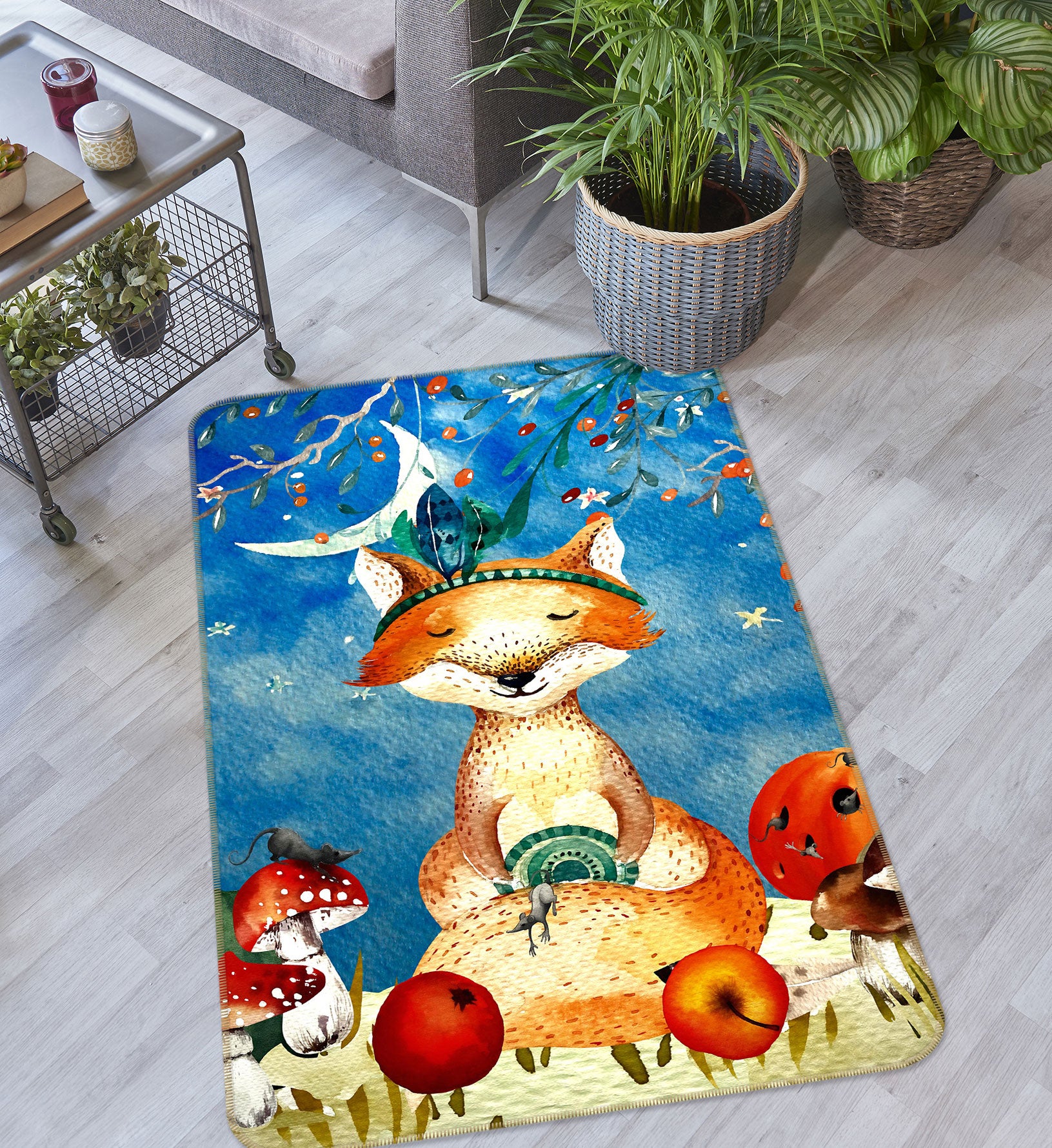 3D Moon Fox Apple 143 Uta Naumann Rug Non Slip Rug Mat