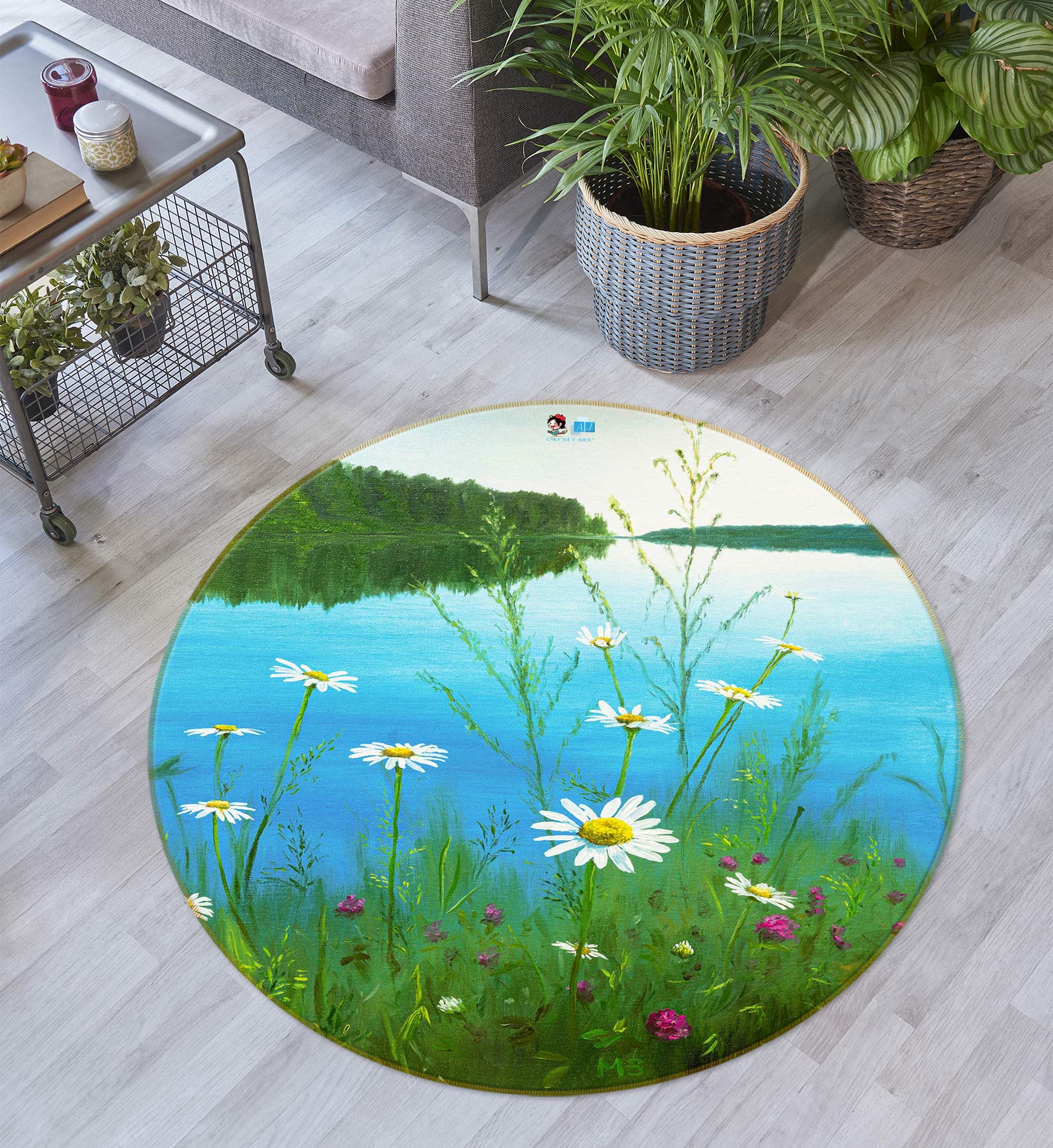 3D Riverside Flowers Grass 18133 Marina Zotova Rug Round Non Slip Rug Mat