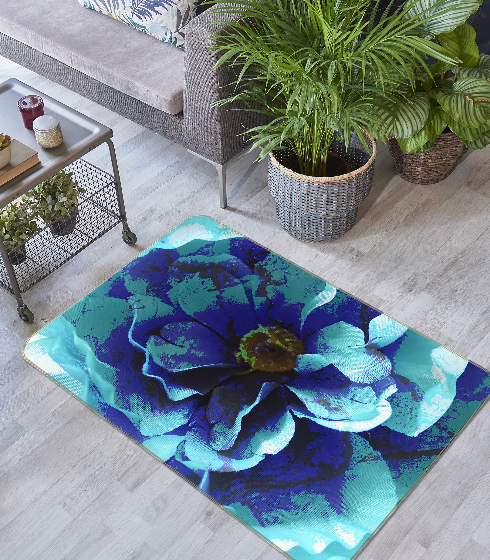 3D Blue Flower 71022 Shandra Smith Rug Non Slip Rug Mat