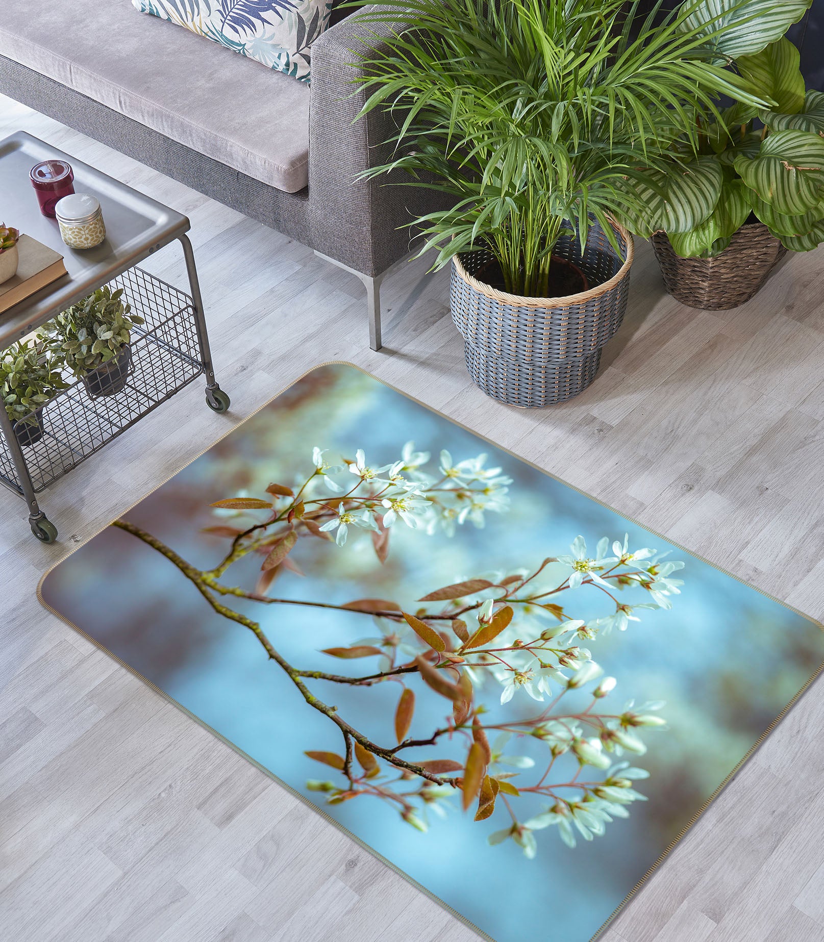 3D White Flower 106 Assaf Frank Rug Non Slip Rug Mat