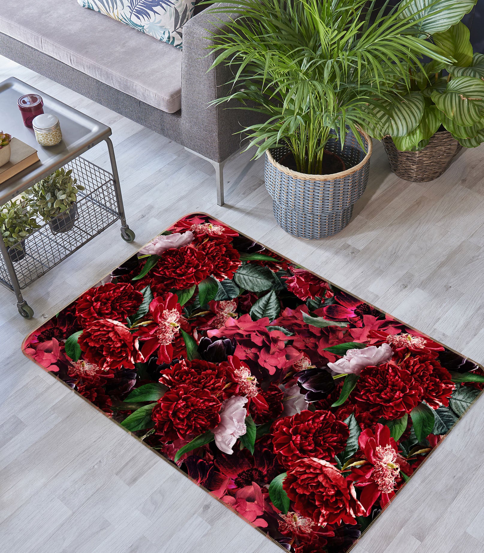 3D Red Flowers 144 Uta Naumann Rug Non Slip Rug Mat