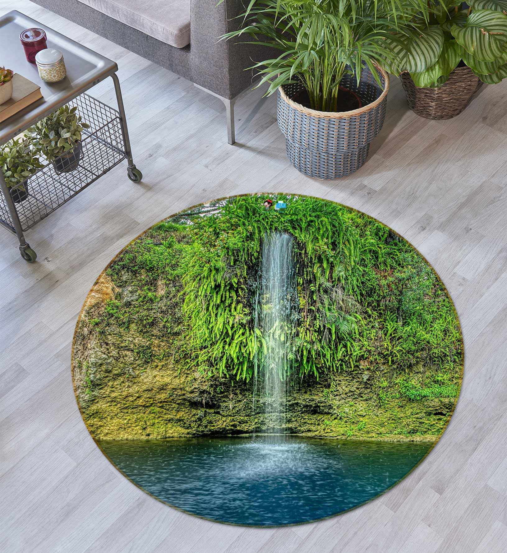 3D Waterfall Grass 5039 Beth Sheridan Rug Round Non Slip Rug Mat