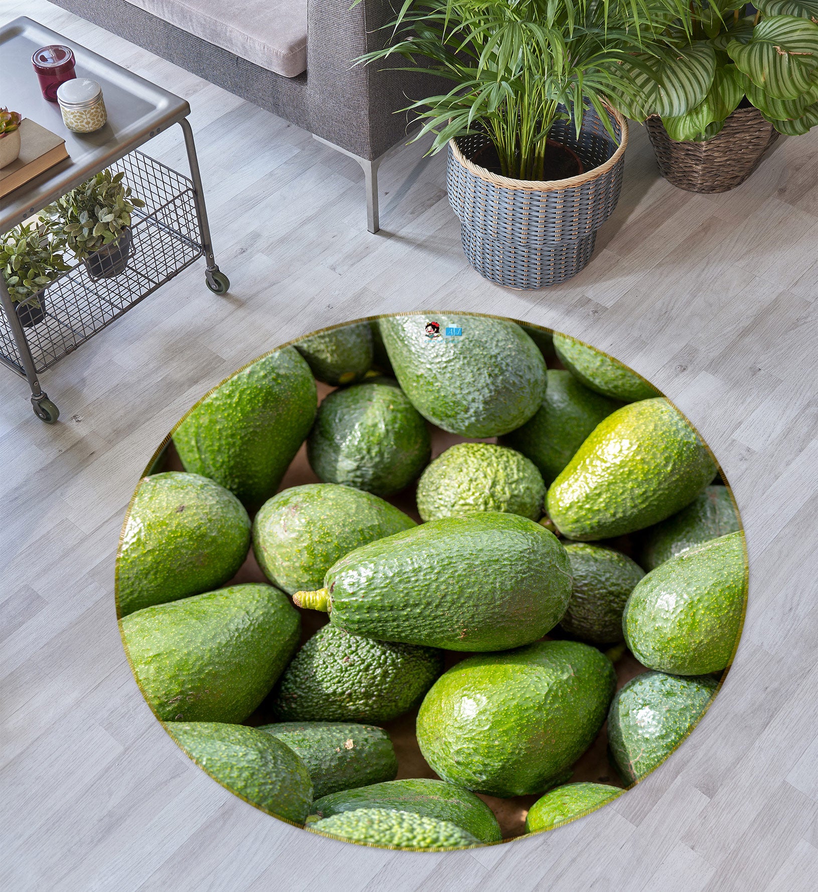 3D Fruit Avocado 7553 Assaf Frank Rug Round Non Slip Rug Mat