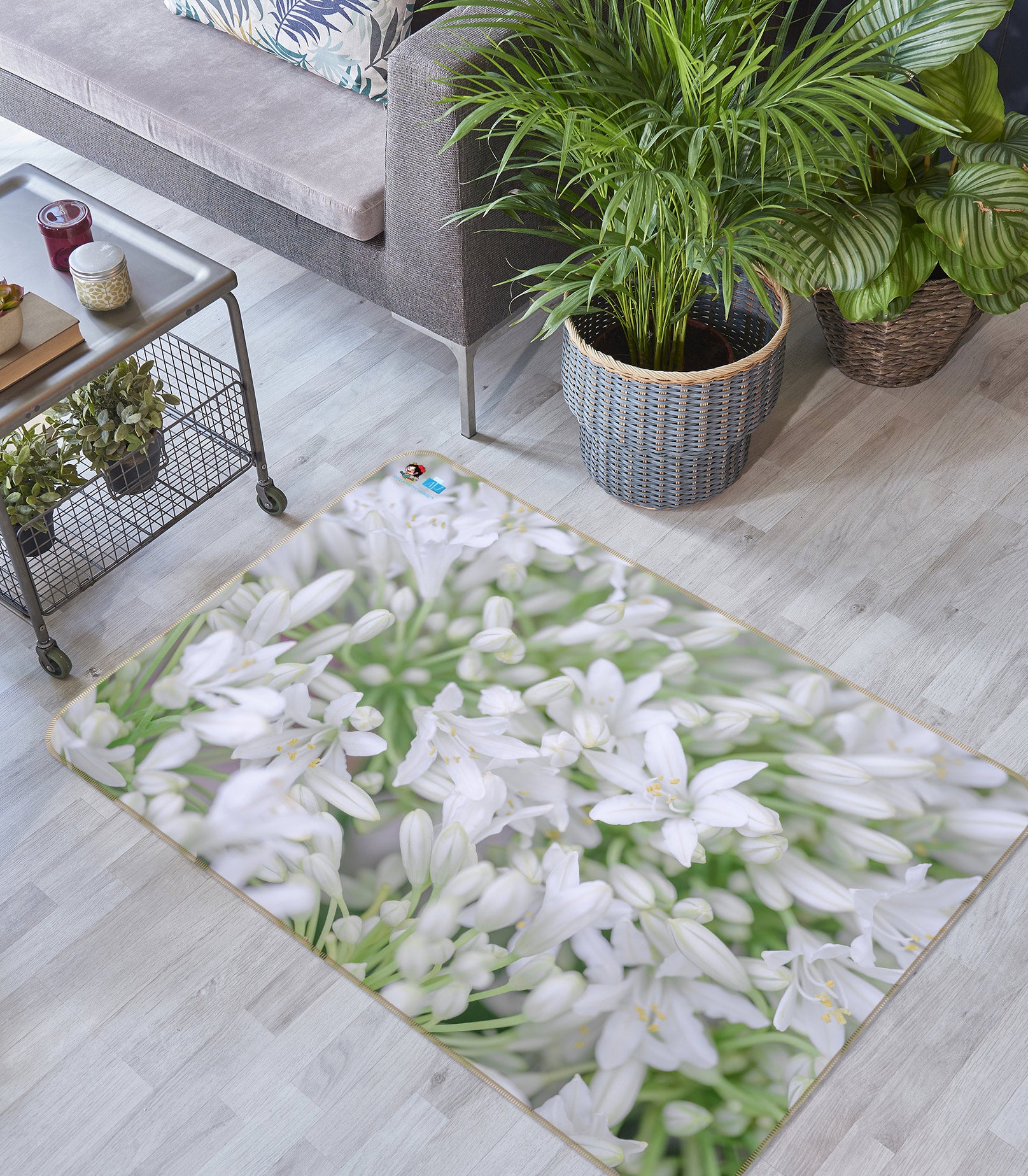 3D White Flower 6868 Assaf Frank Rug Non Slip Rug Mat