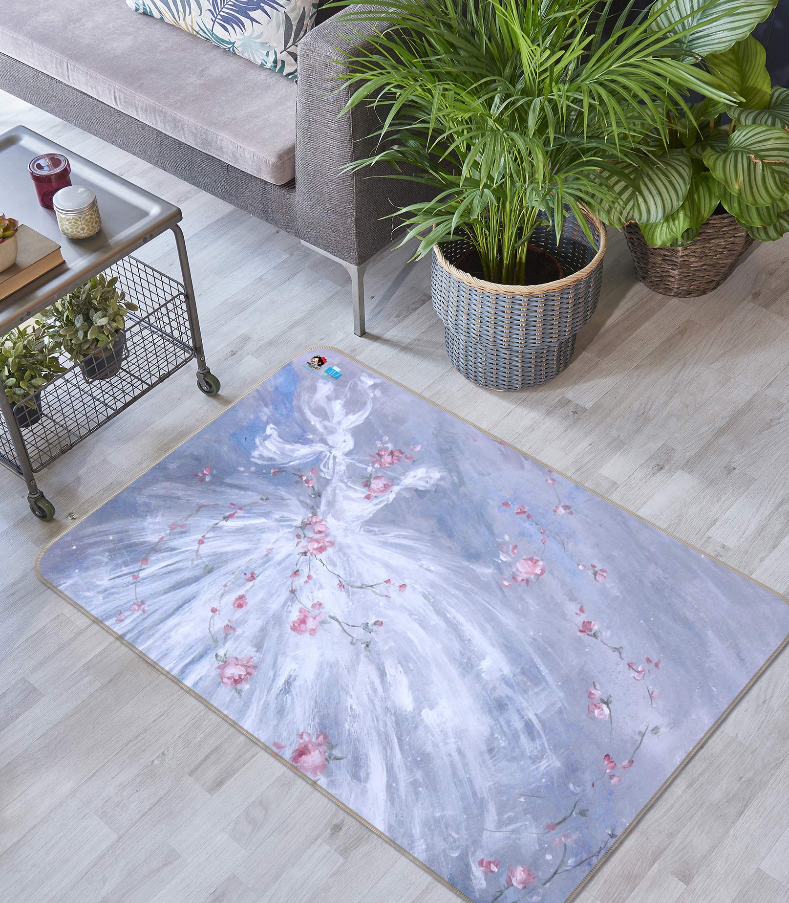 3D Petal White Skirt 0205 Debi Coules Rug Non Slip Rug Mat