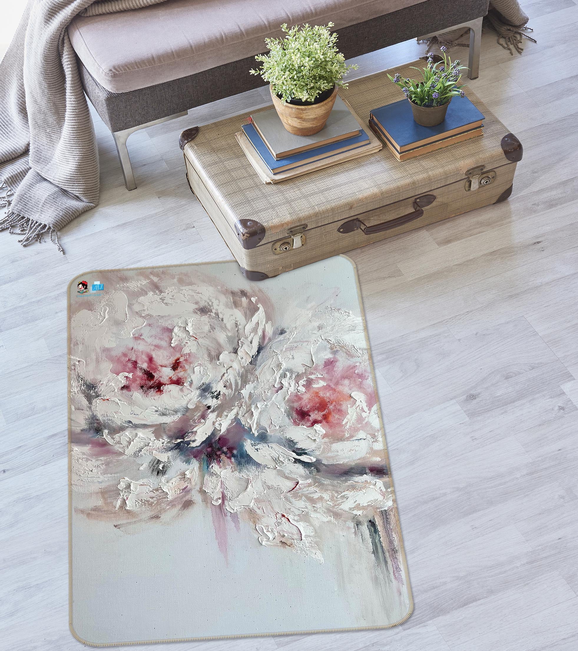 3D White Art Flower 1273 Skromova Marina Rug Non Slip Rug Mat