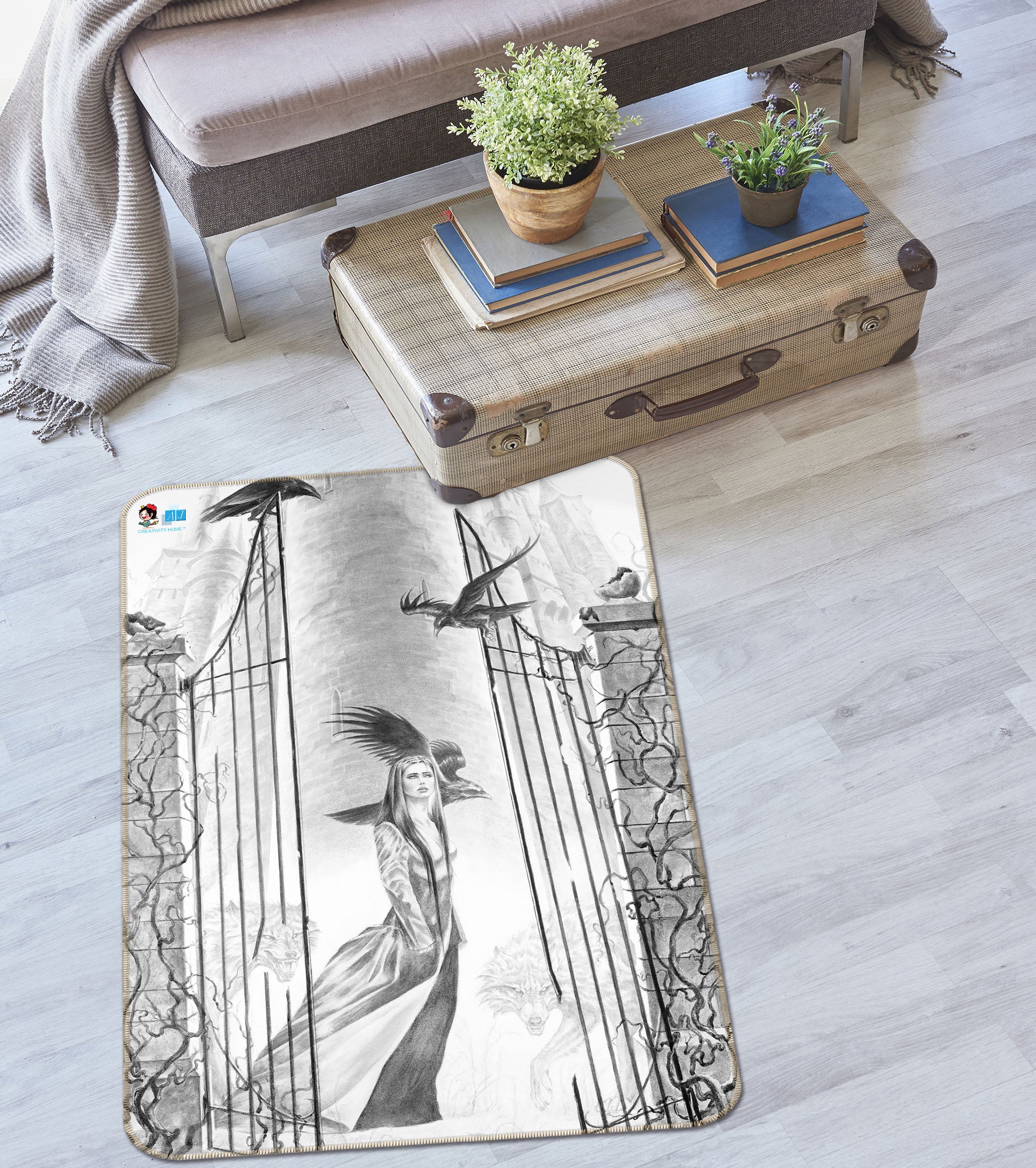 3D Sketch Woman 8225 Ruth Thompson Rug Non Slip Rug Mat