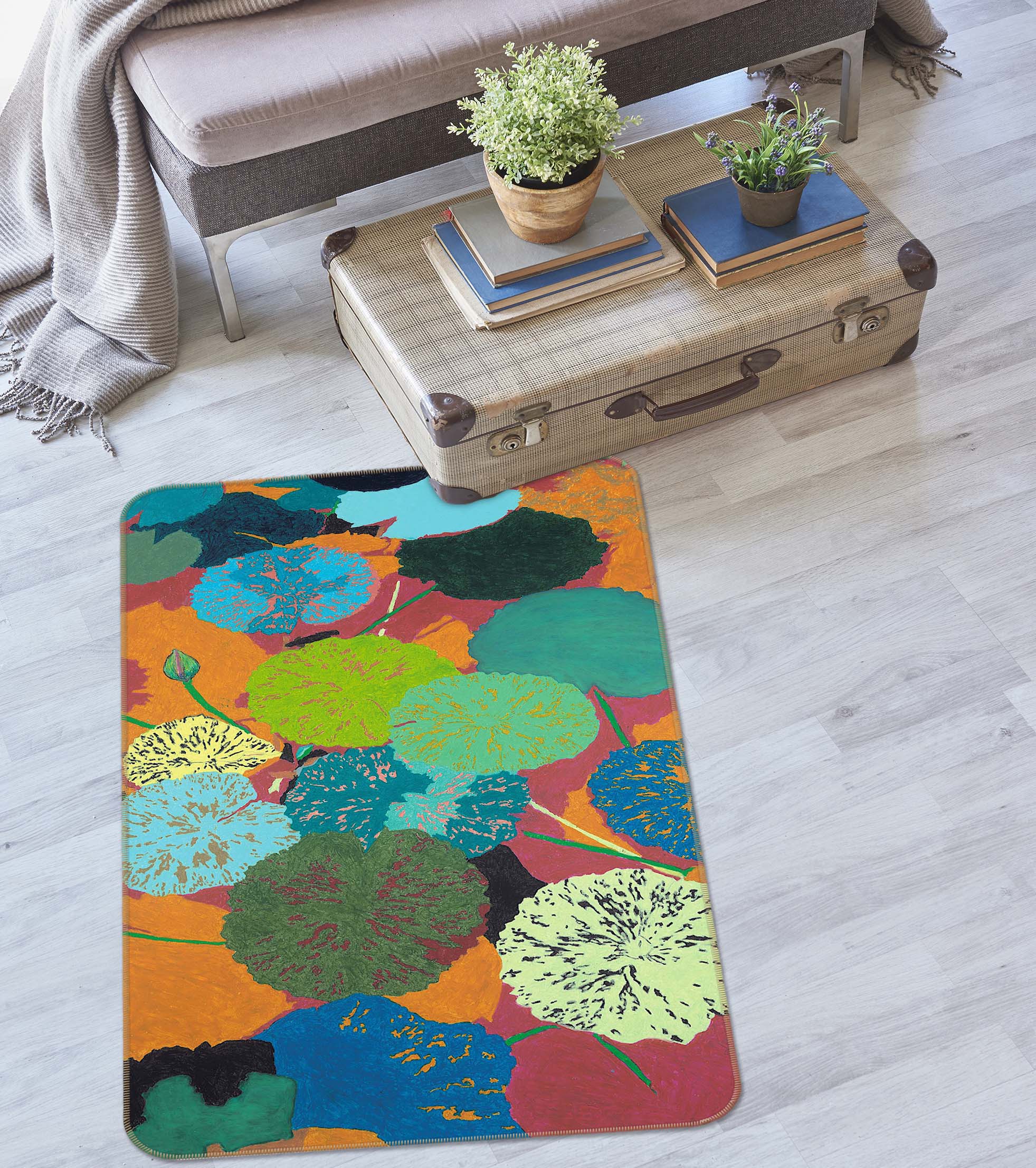 3D Color Lotus Leaf 3034 Allan P. Friedlander Rug Non Slip Rug Mat