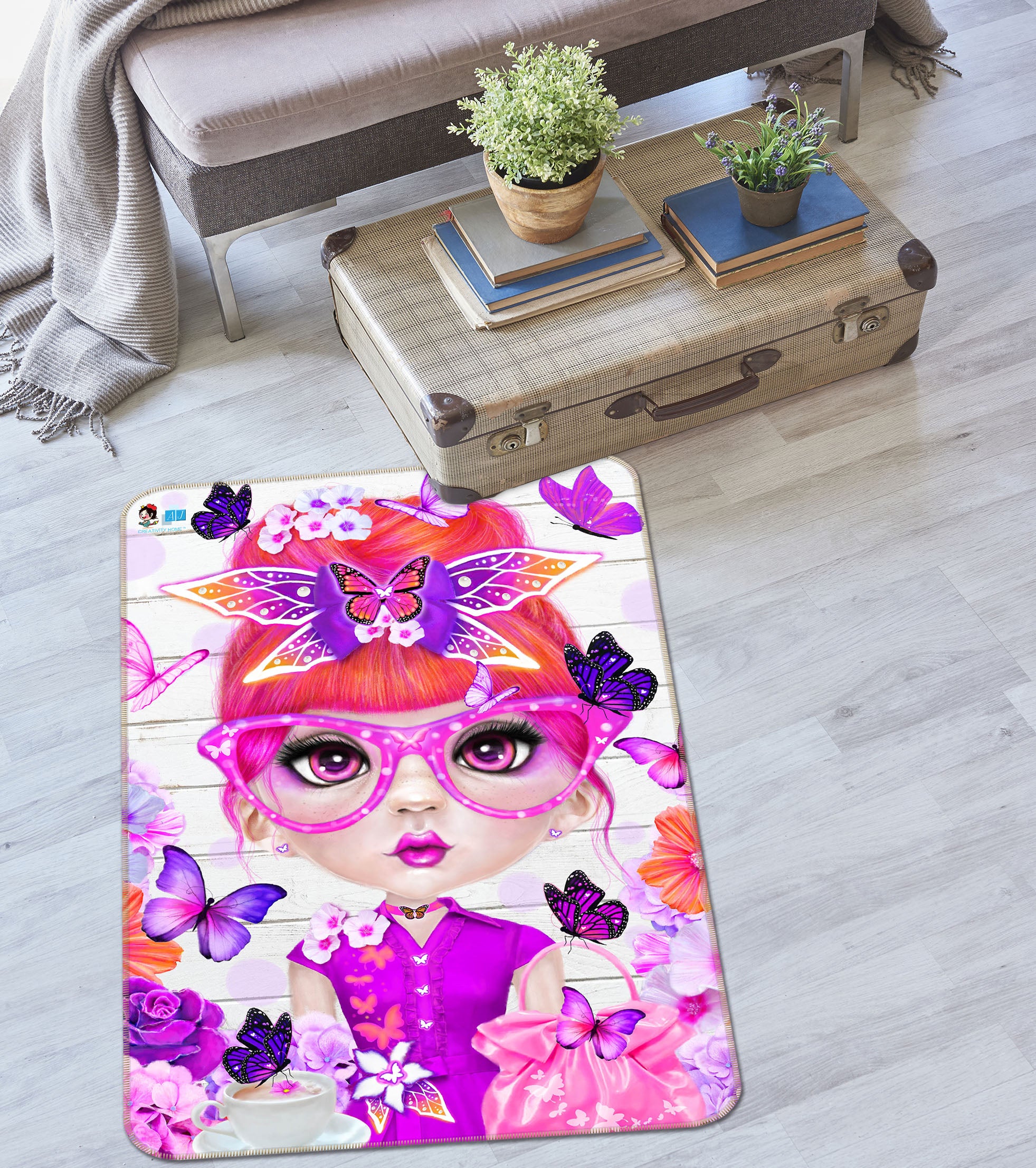 3D Purple Butterfly Girl 8528 Sheena Pike Rug Non Slip Rug Mat