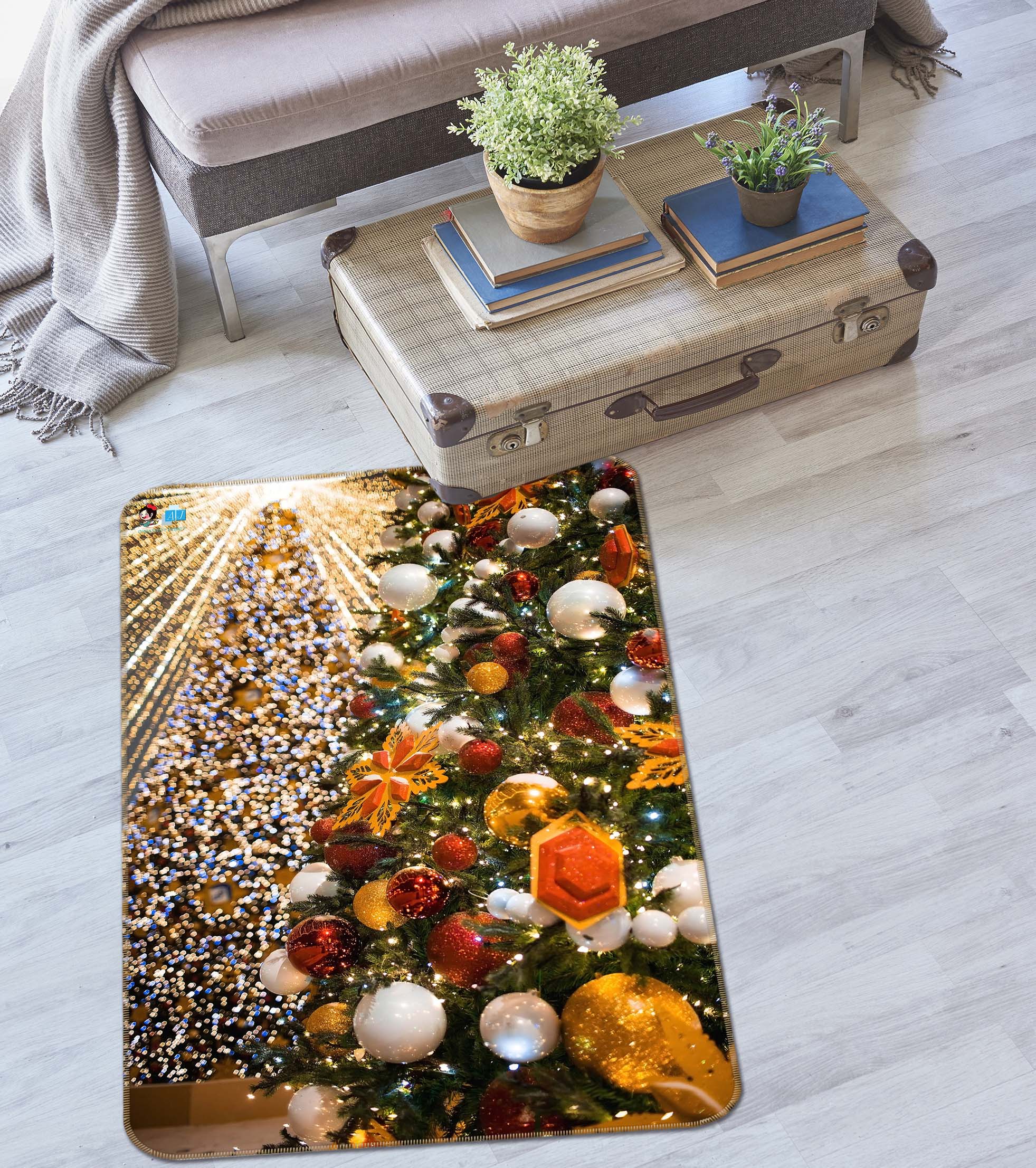 3D Color Pendant Tree 57045 Christmas Non Slip Rug Mat Xmas