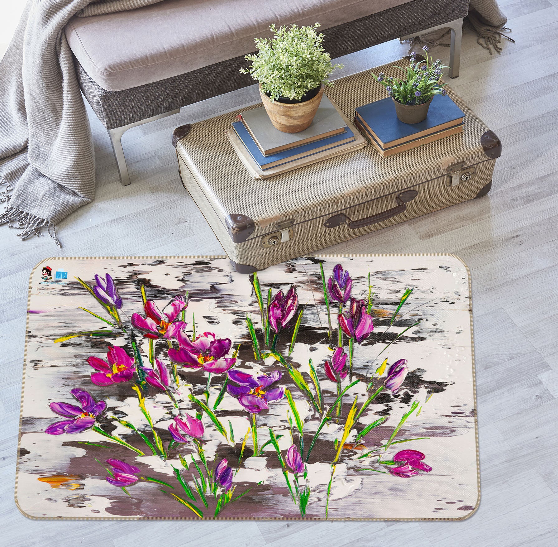 3D Purple Flower 1230 Skromova Marina Rug Non Slip Rug Mat