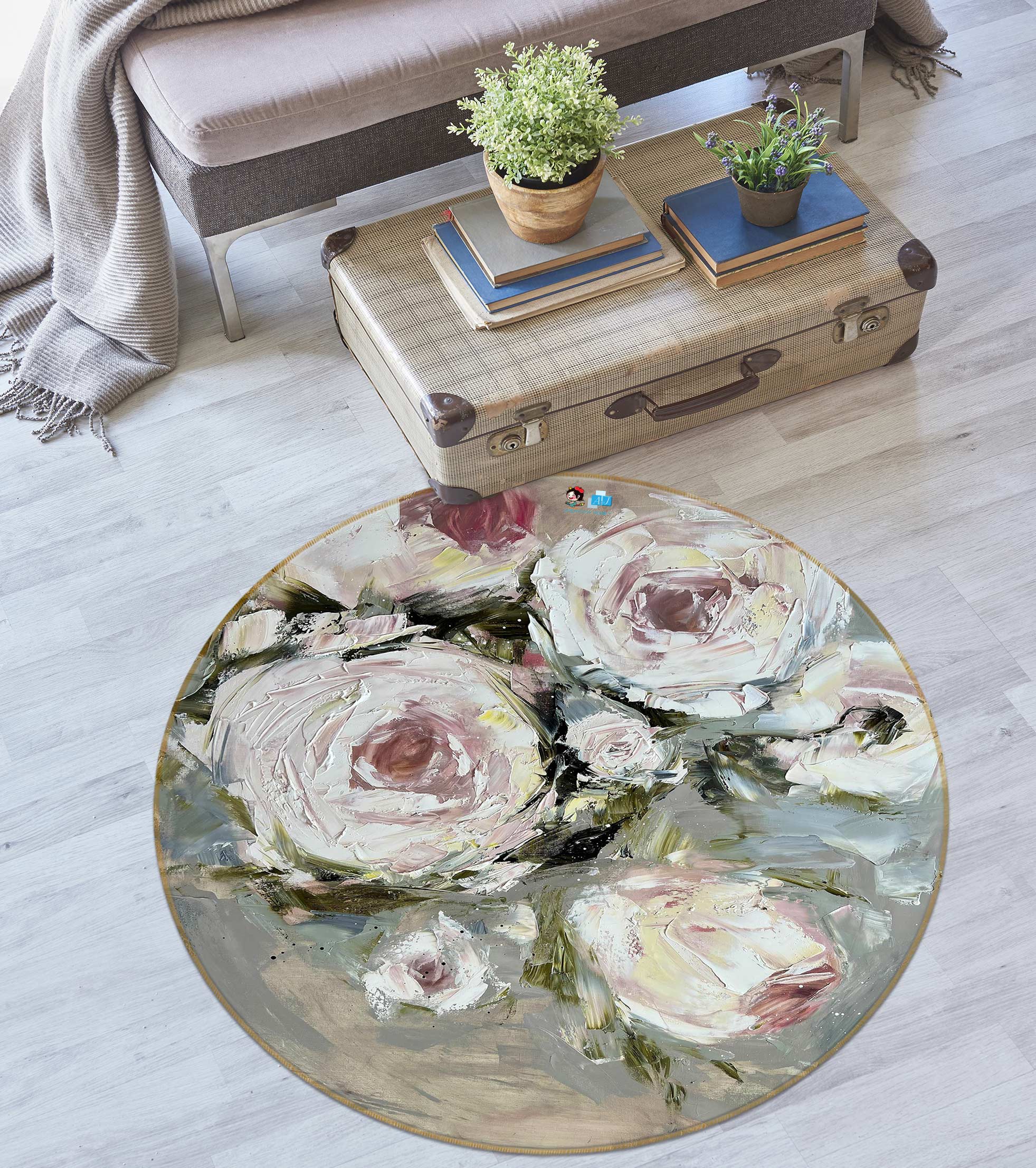 3D Beautiful Rose 762 Skromova Marina Rug Round Non Slip Rug Mat