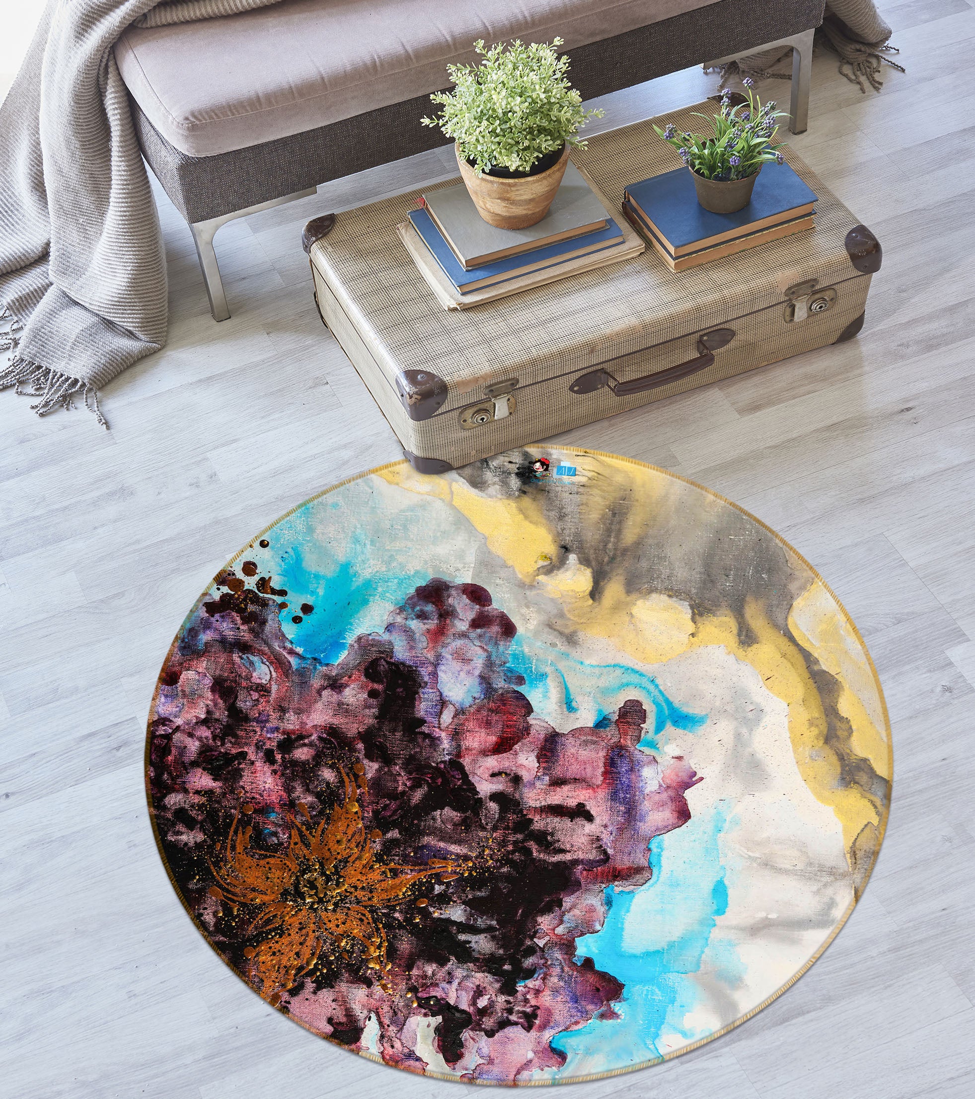 3D Watercolor Texture 867 Skromova Marina Rug Round Non Slip Rug Mat