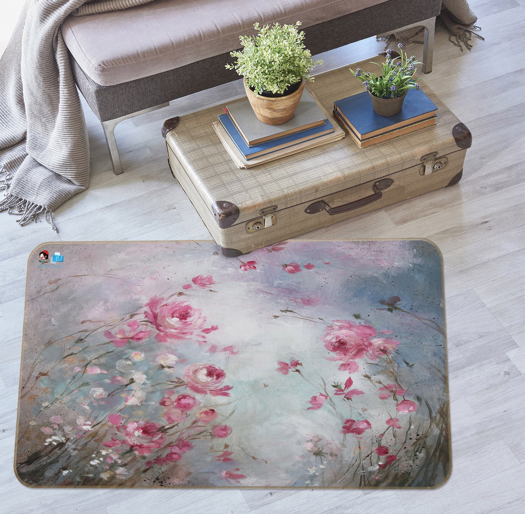 3D Pink Flower Bush 0150 Debi Coules Rug Non Slip Rug Mat