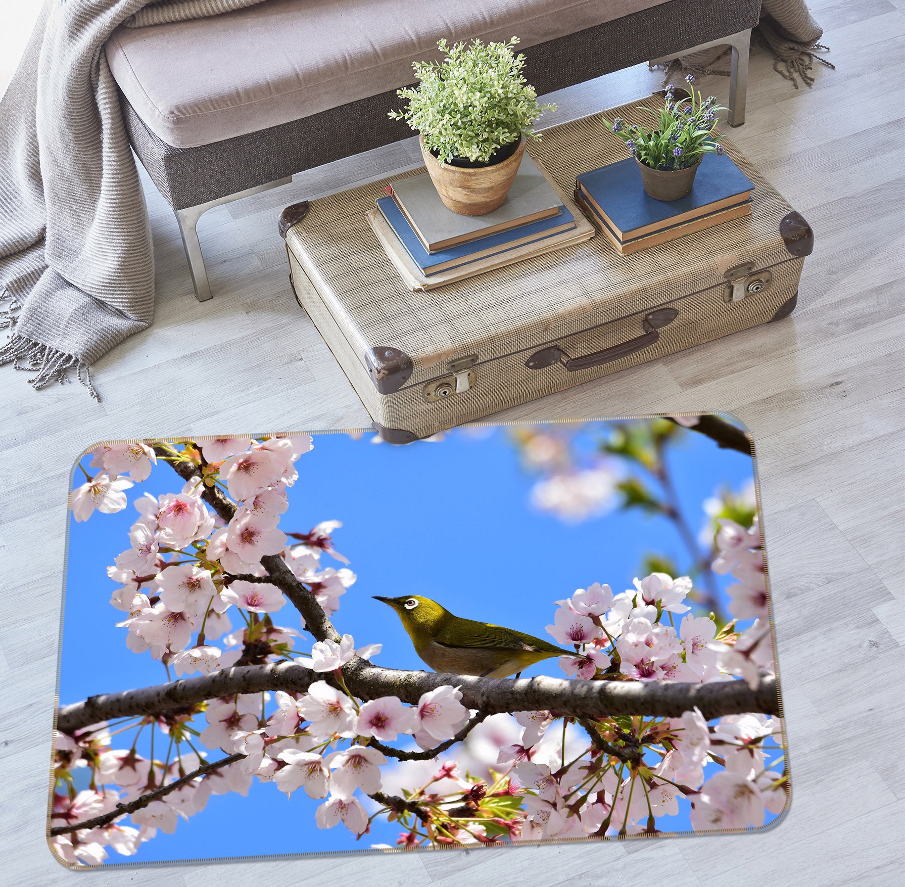 3D Peach Bird 009 Animal Non Slip Rug Mat