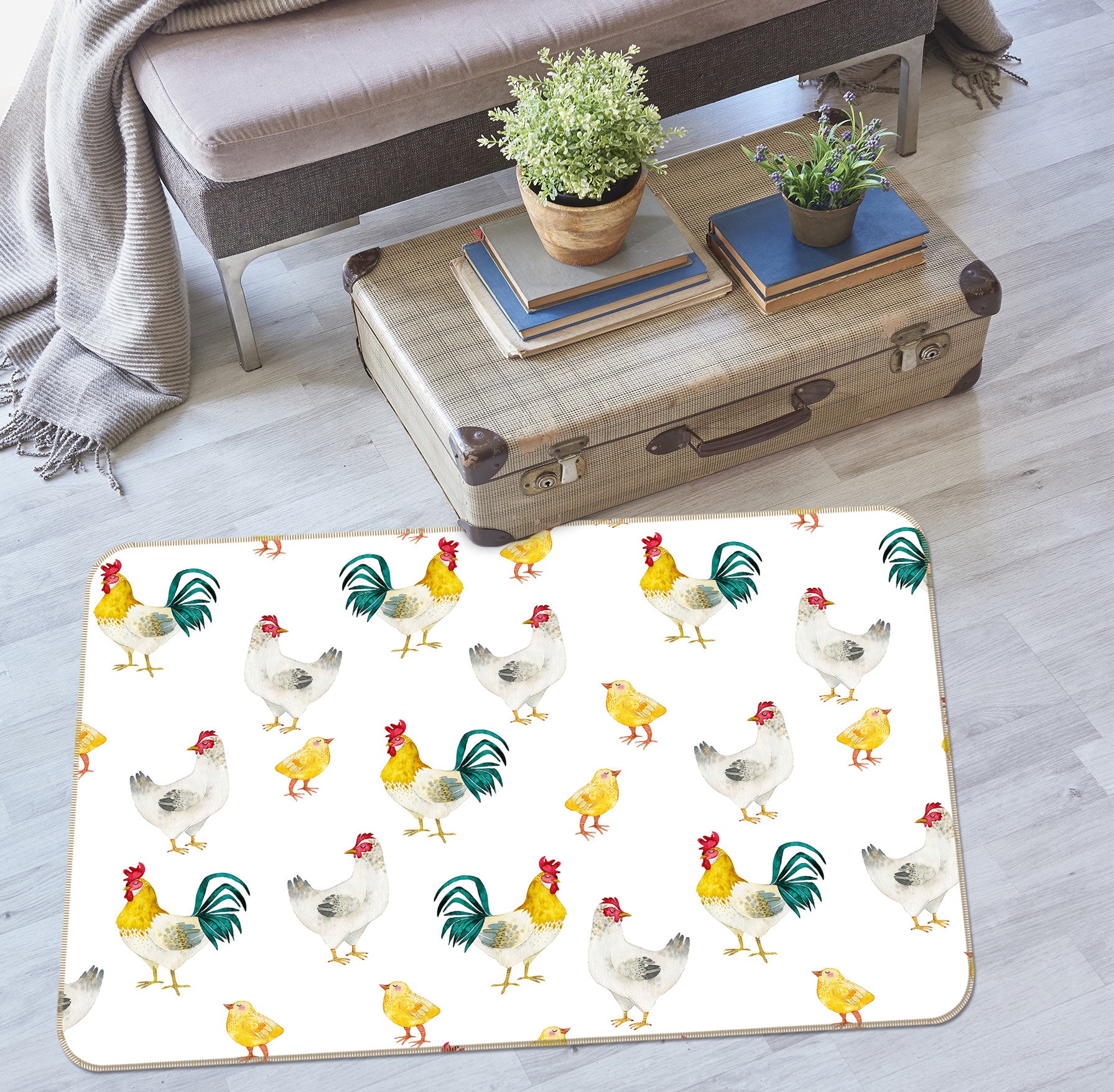 3D White Rooster 015 Uta Naumann Rug Non Slip Rug Mat