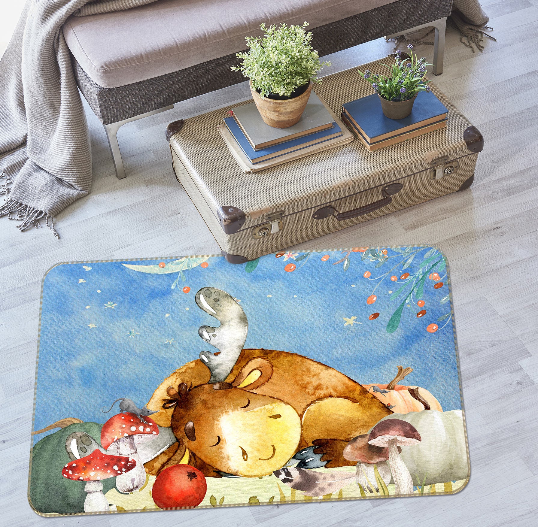 3D Reindeer Mouse 050 Uta Naumann Rug Non Slip Rug Mat