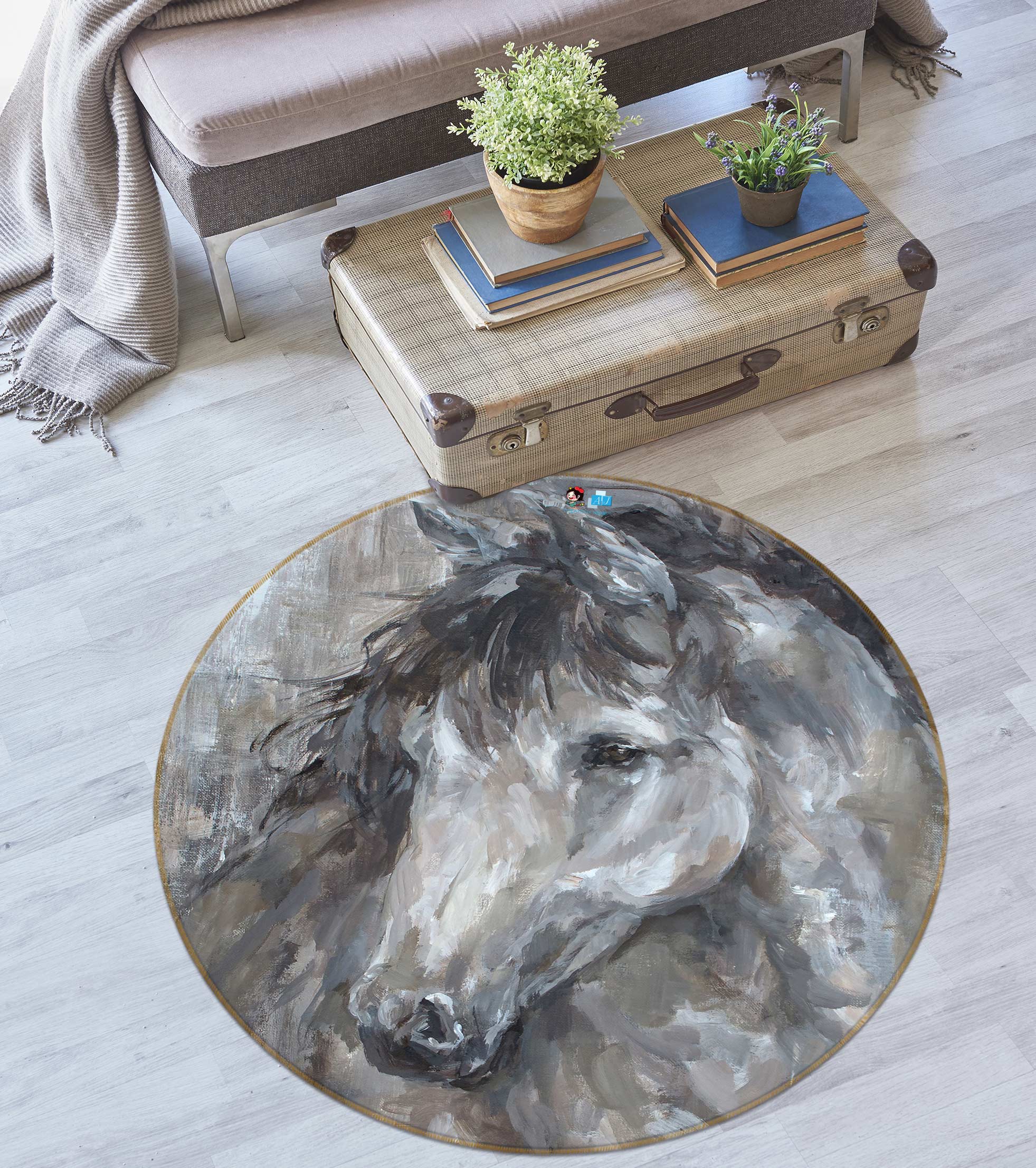 3D Horse 1164 Debi Coules Rug Round Non Slip Rug Mat