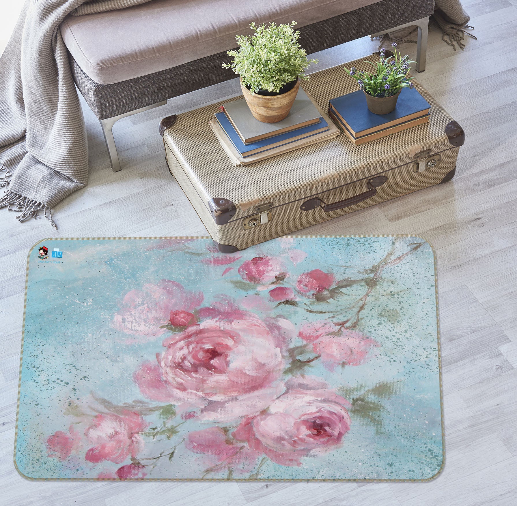 3D Flower Pink 0171 Debi Coules Rug Non Slip Rug Mat