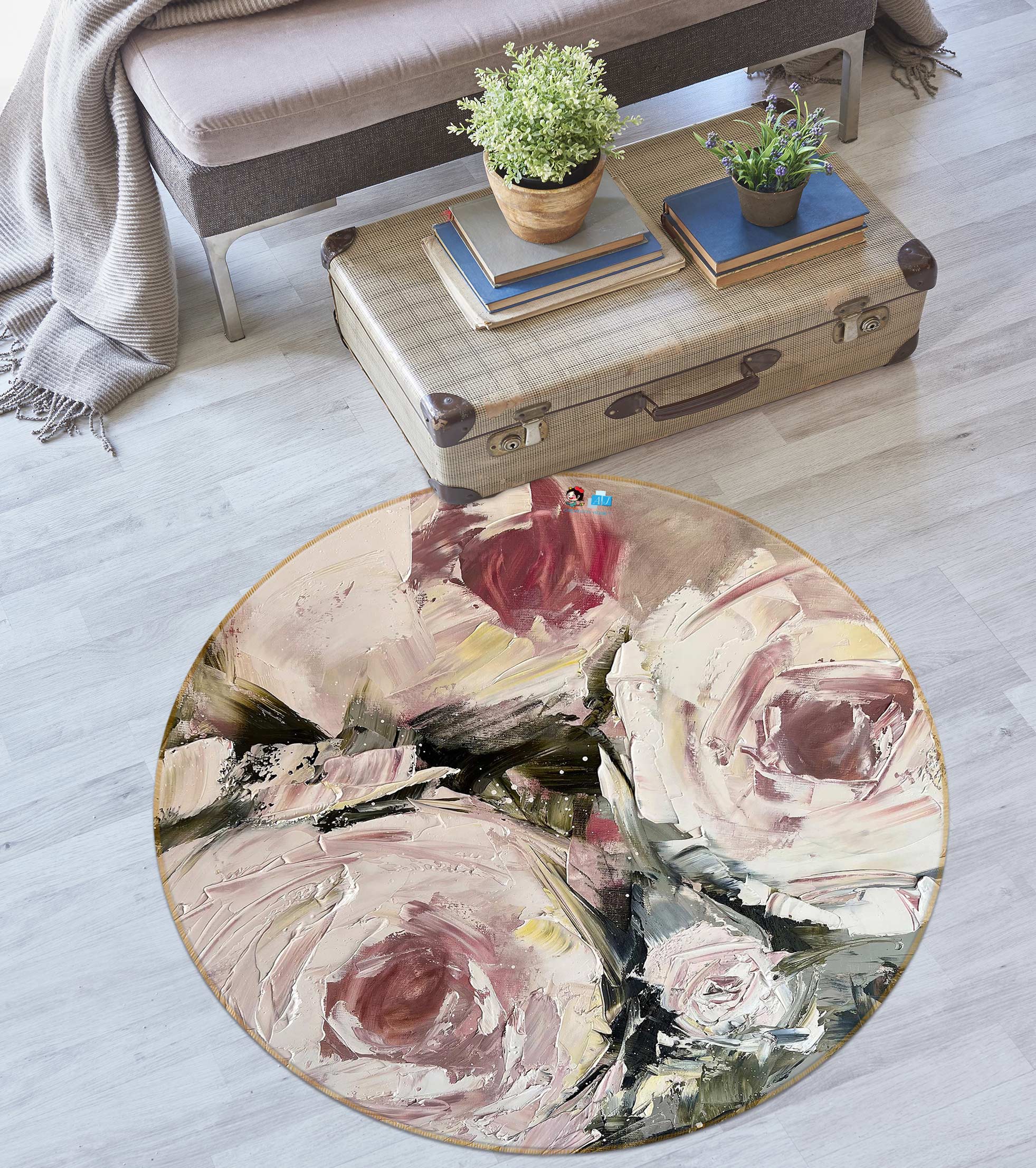 3D Pigment Rose 761 Skromova Marina Rug Round Non Slip Rug Mat