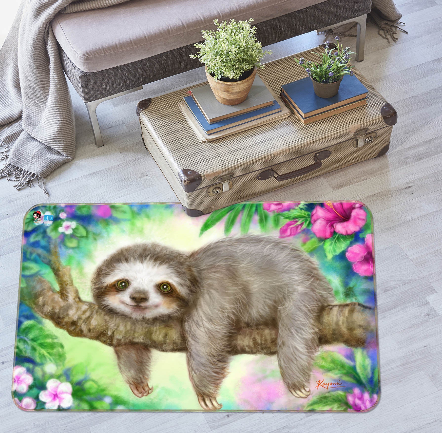 3D Cartoon Sloth 5750 Kayomi Harai Rug Non Slip Rug Mat