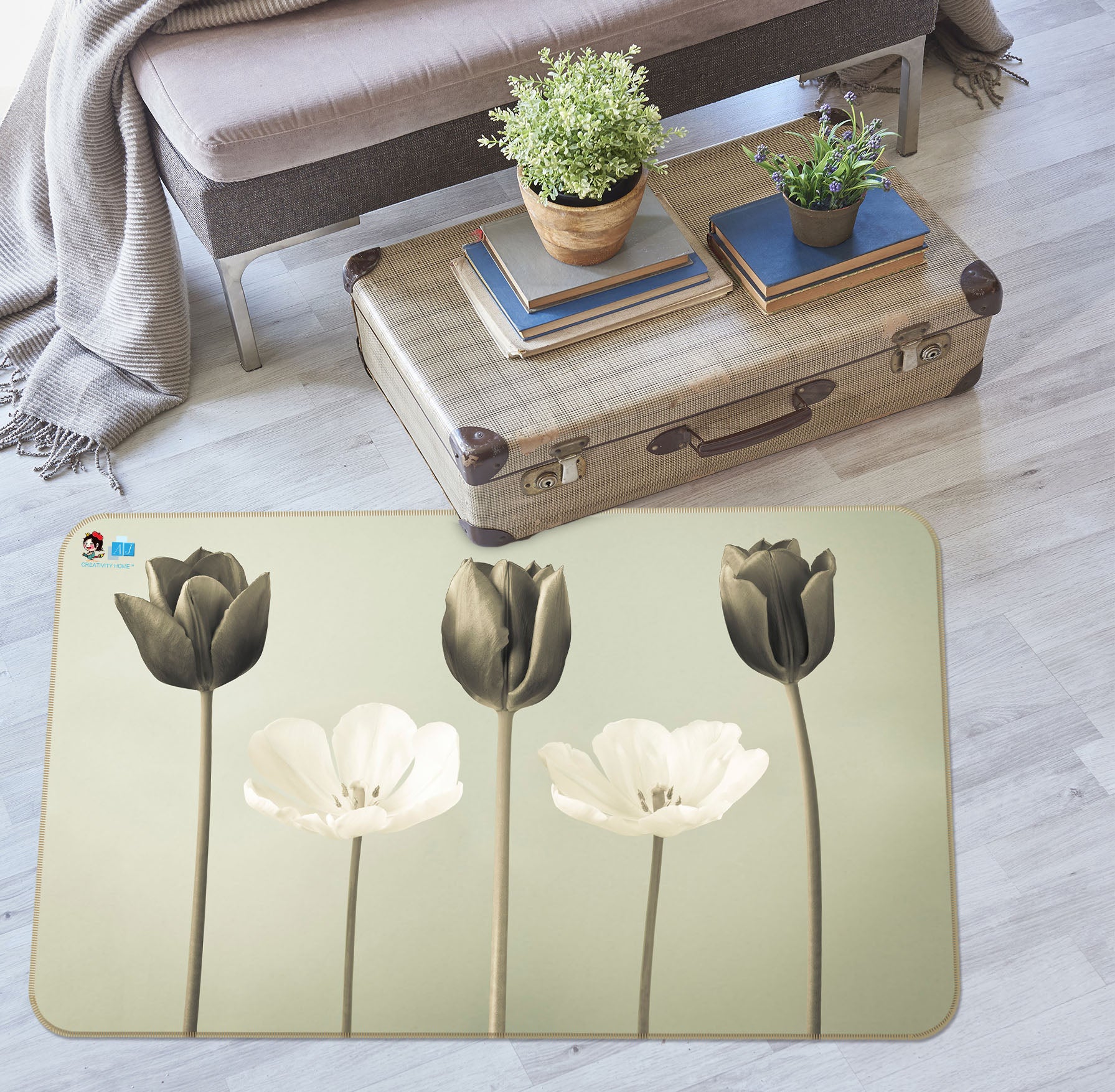 3D Simple Flower 6712 Assaf Frank Rug Non Slip Rug Mat