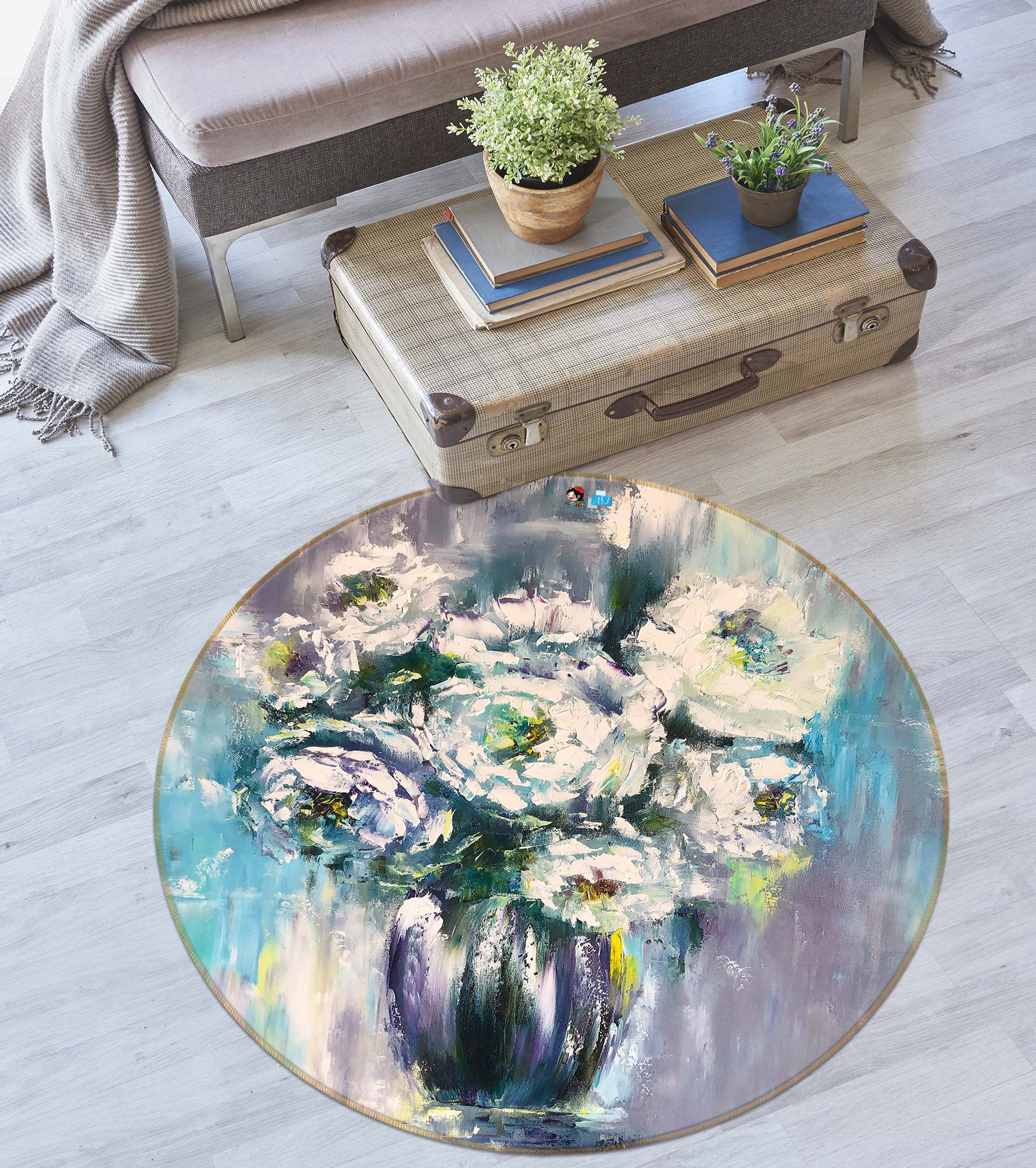 3D Vase Oil Painting 793 Skromova Marina Rug Round Non Slip Rug Mat