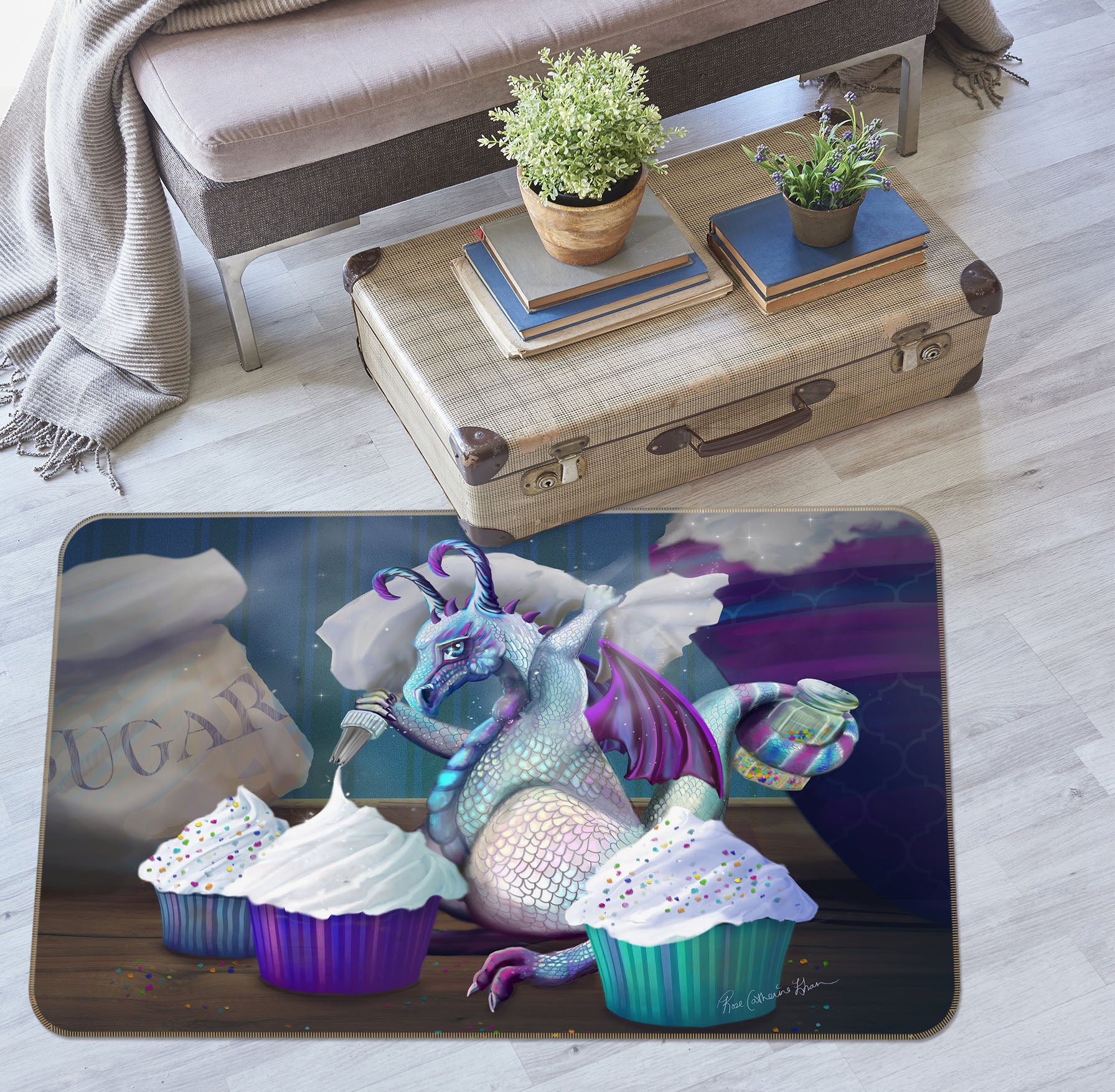 3D Cup Cake 3001 Rose Catherine Khan Rug Non Slip Rug Mat