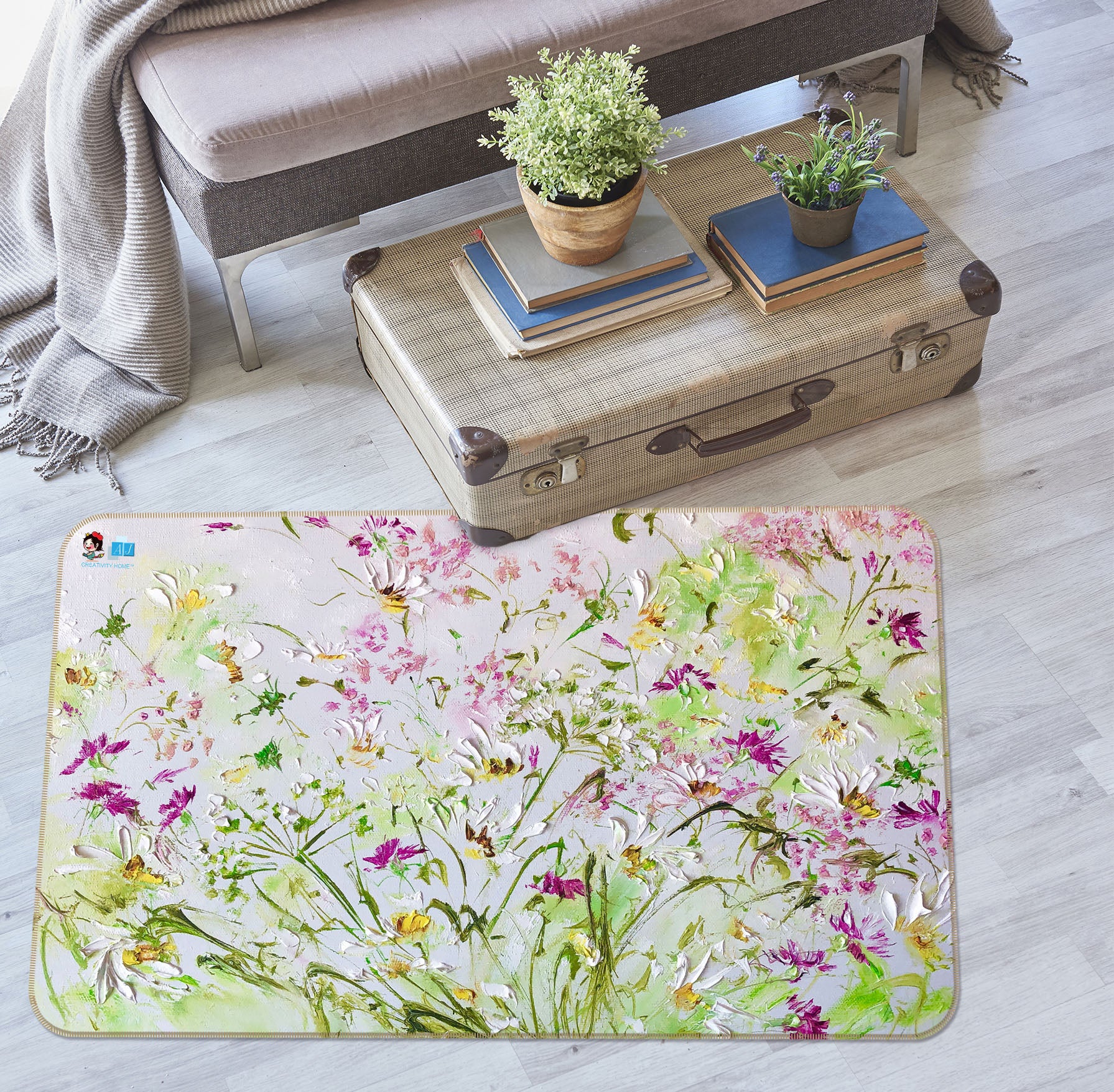 3D Watercolor Pink Flowers 1201 Skromova Marina Rug Non Slip Rug Mat