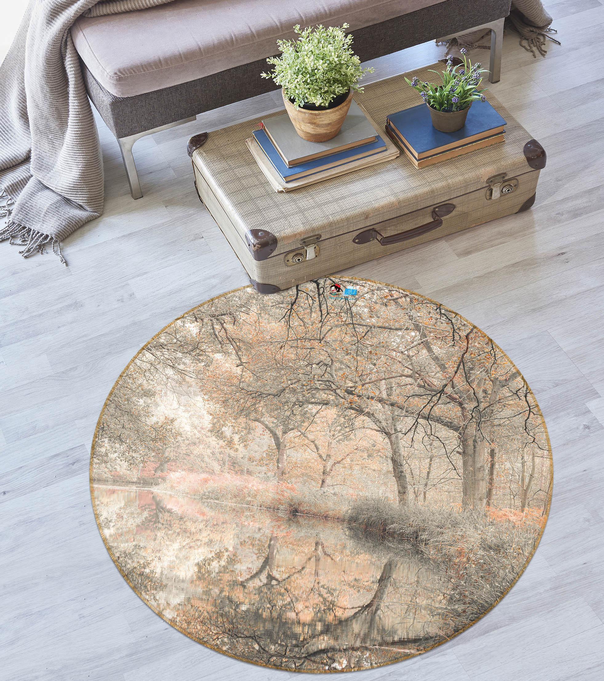 3D Tree Grass 7359 Assaf Frank Rug Round Non Slip Rug Mat