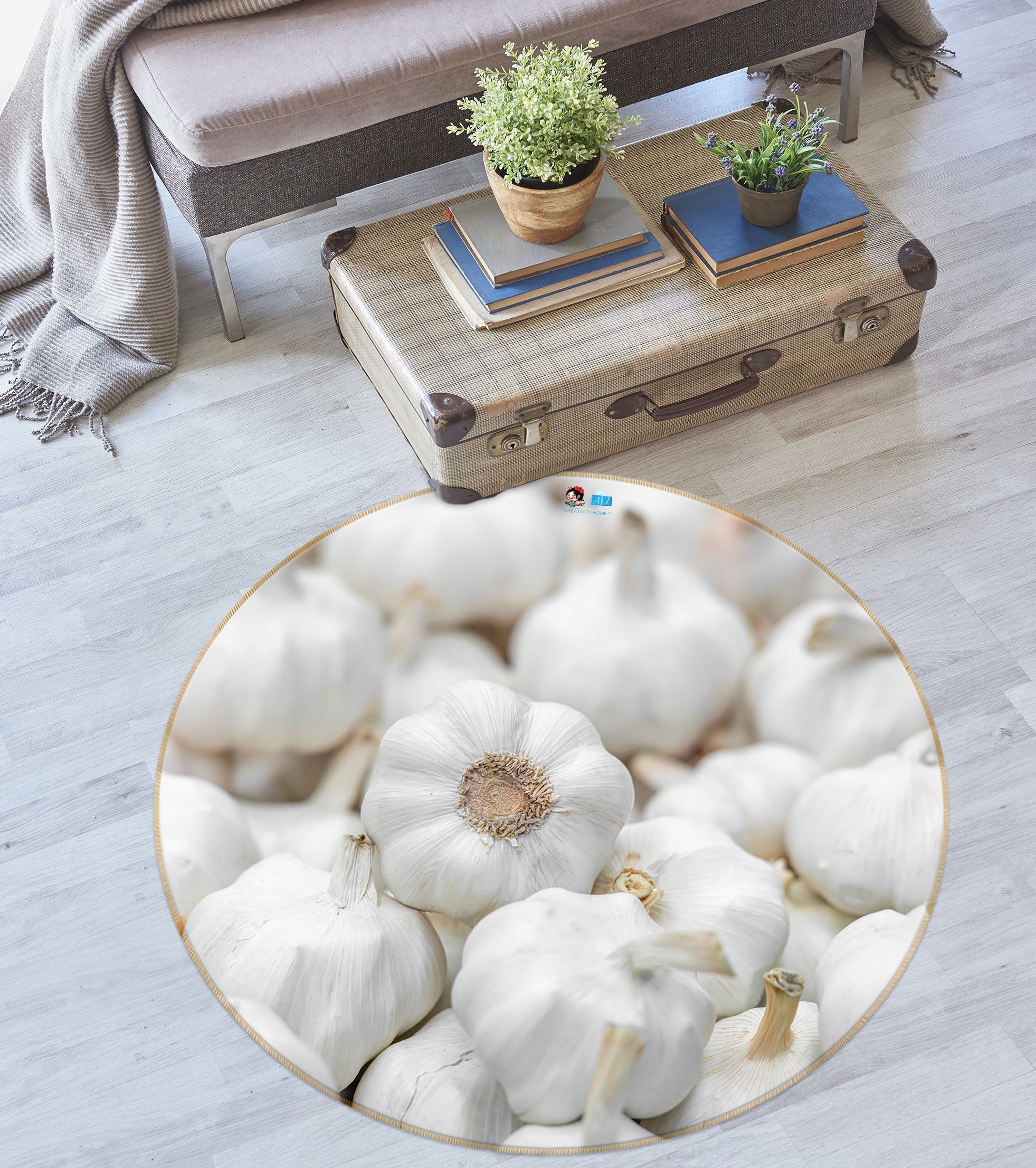 3D Kitchen Garlic 7549 Assaf Frank Rug Round Non Slip Rug Mat