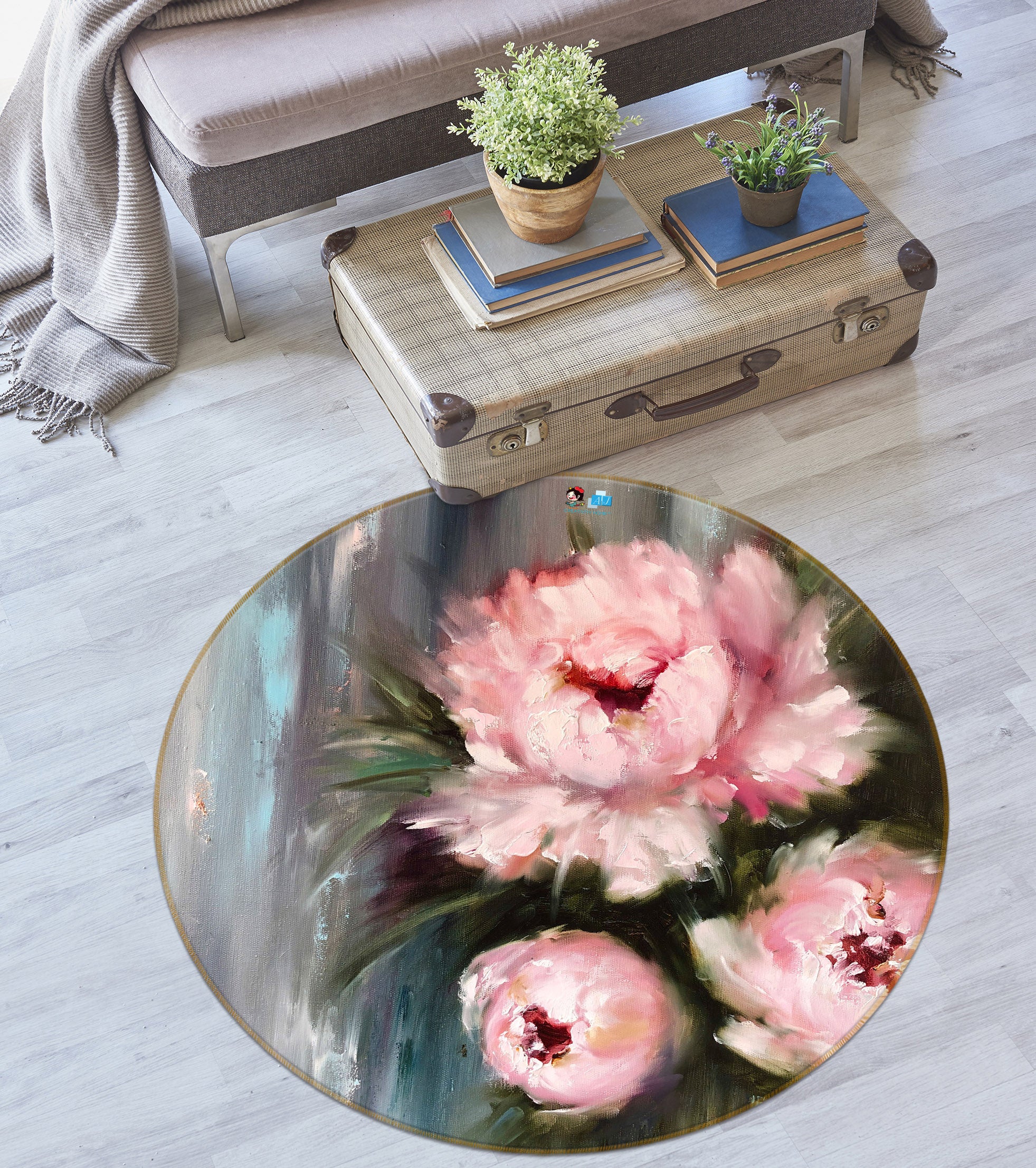 3D Pink Flower 897 Skromova Marina Rug Round Non Slip Rug Mat