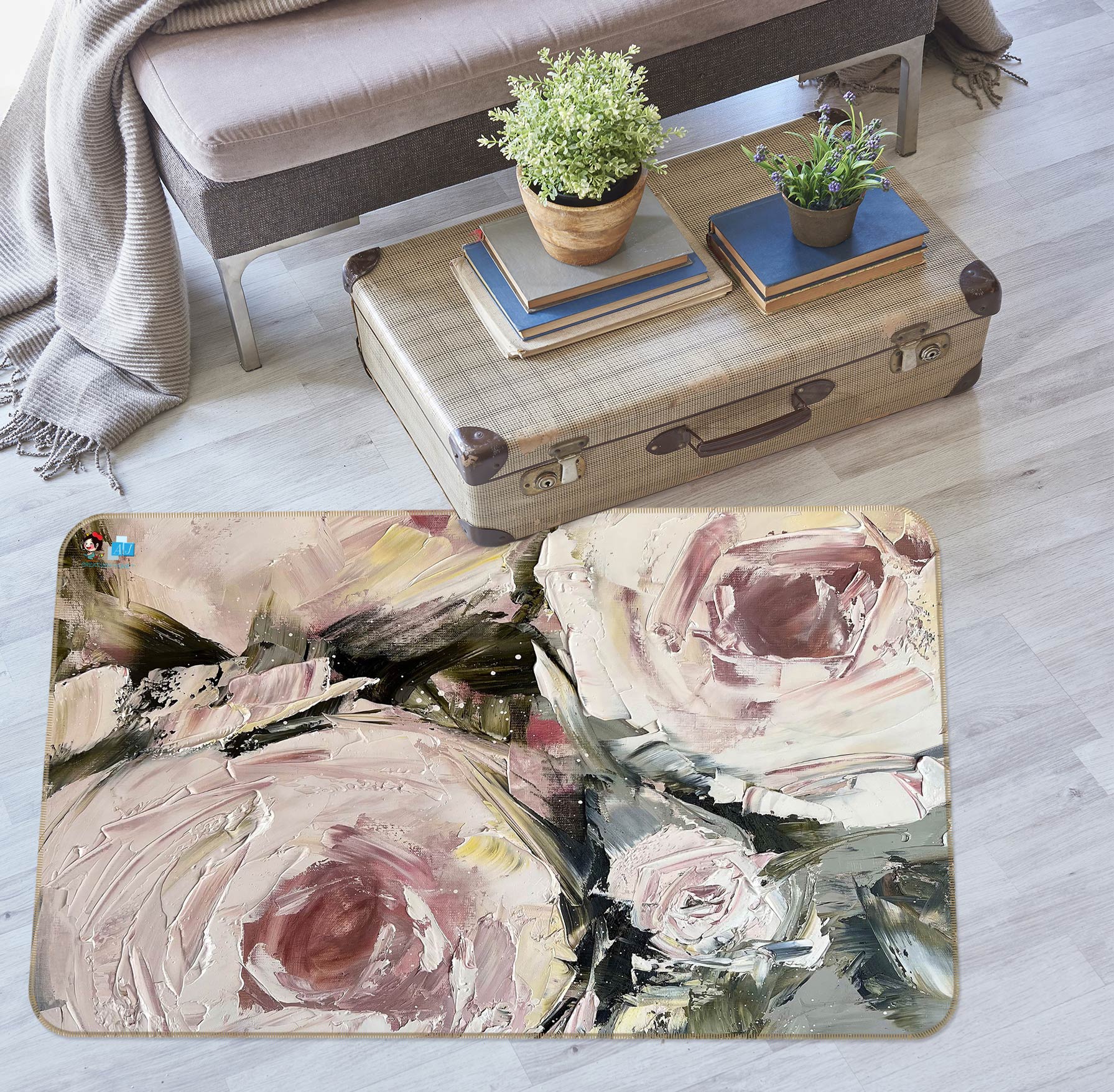 3D Pigment Rose 1121 Skromova Marina Rug Non Slip Rug Mat