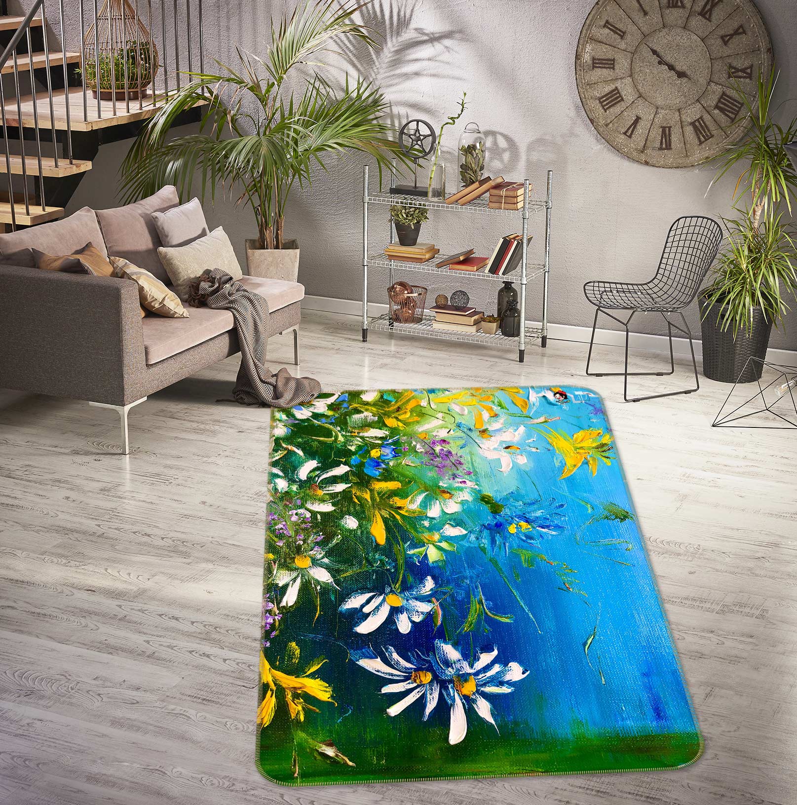 3D Daisy Leaves 1159 Skromova Marina Rug Non Slip Rug Mat