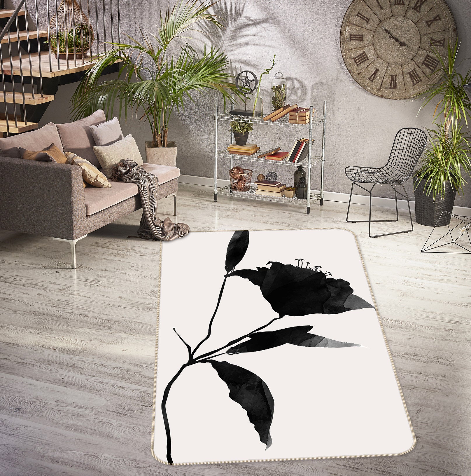 3D Black Flower 1090 Boris Draschoff Rug Non Slip Rug Mat