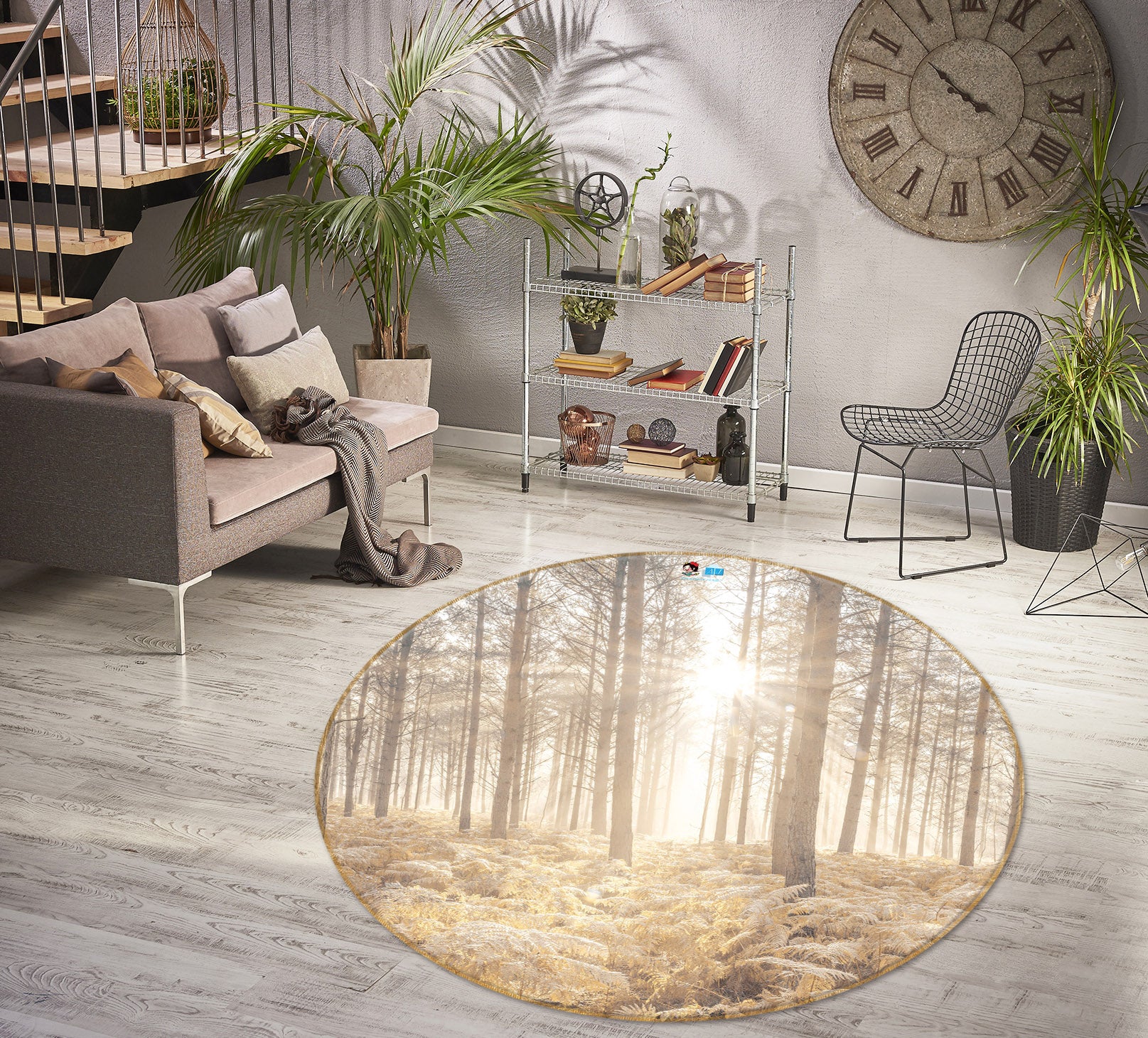 3D Sunlight Trees 7368 Assaf Frank Rug Round Non Slip Rug Mat