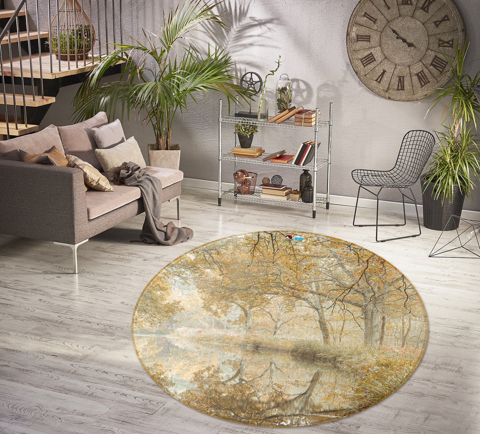 3D Branched Brook 7357 Assaf Frank Rug Round Non Slip Rug Mat