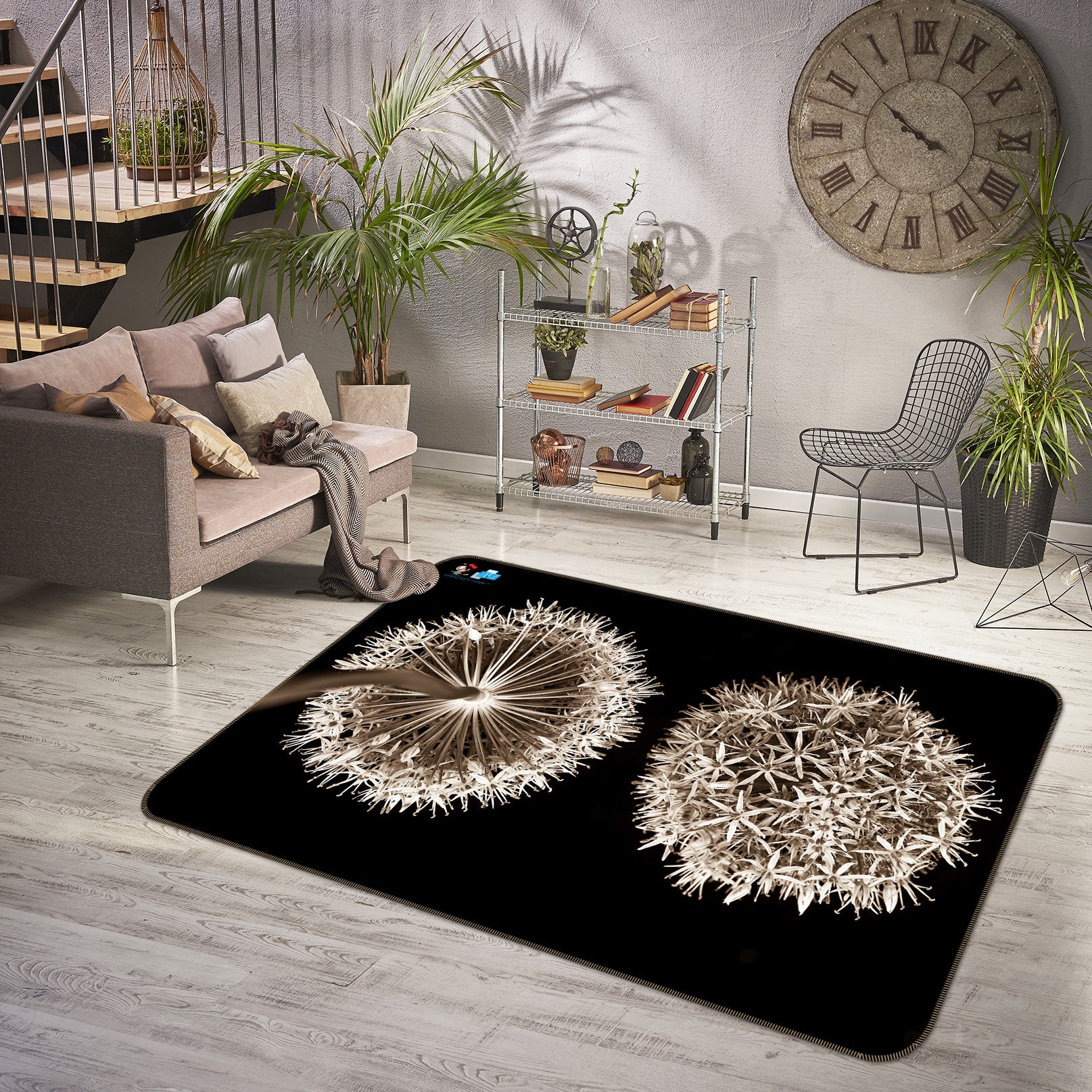 3D Gray Dandelion 6801 Assaf Frank Rug Non Slip Rug Mat