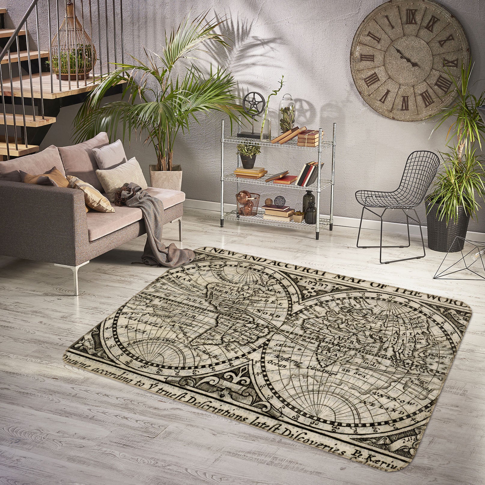 3D Gray Pattern 215 World Map Non Slip Rug Mat