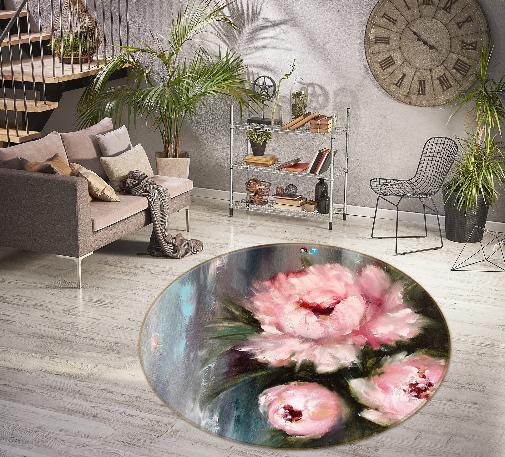 3D Pink Flower 897 Skromova Marina Rug Round Non Slip Rug Mat