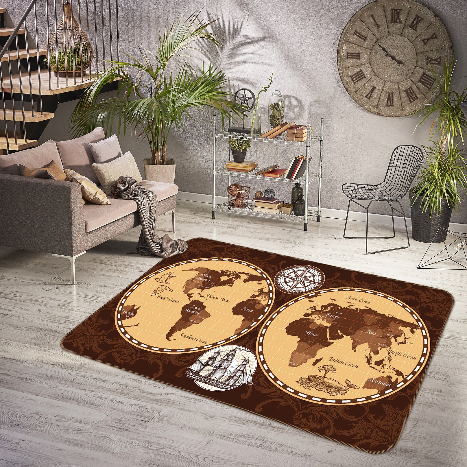 3D Black Shadow 258 World Map Non Slip Rug Mat