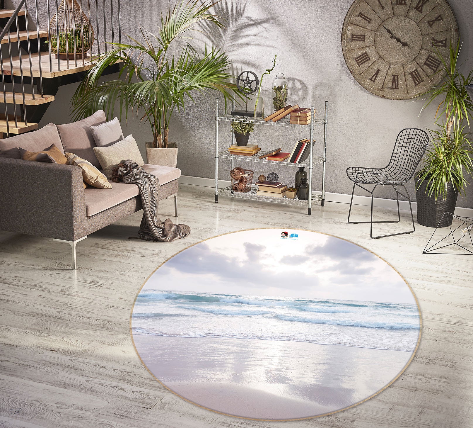 3D Beach Waves 7519 Assaf Frank Rug Round Non Slip Rug Mat