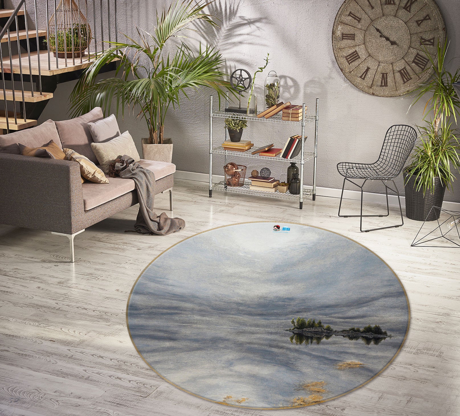 3D Grey Sky 18135 Marina Zotova Rug Round Non Slip Rug Mat