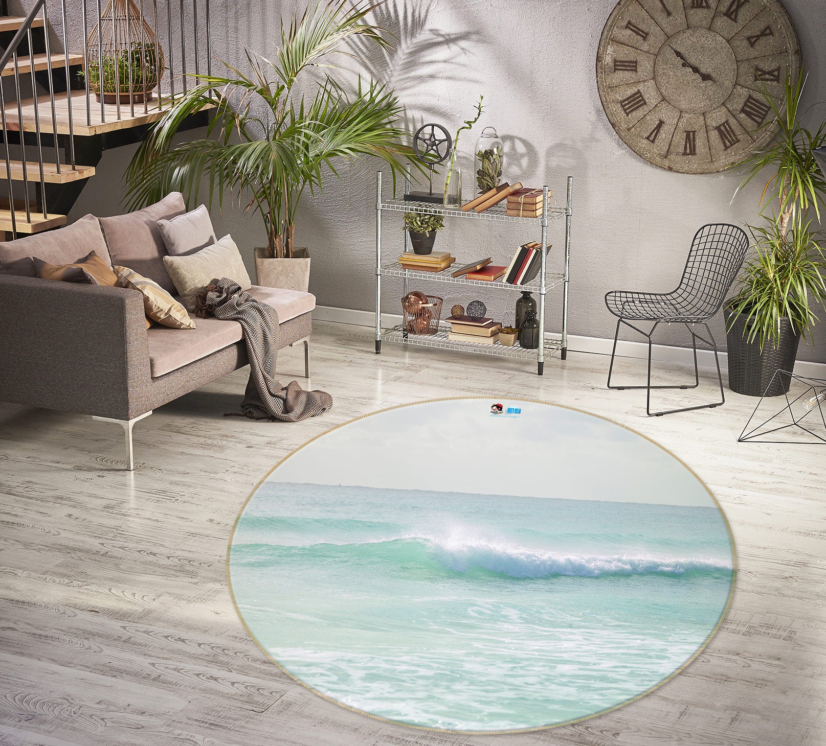 3D Ocean Waves 7535 Assaf Frank Rug Round Non Slip Rug Mat