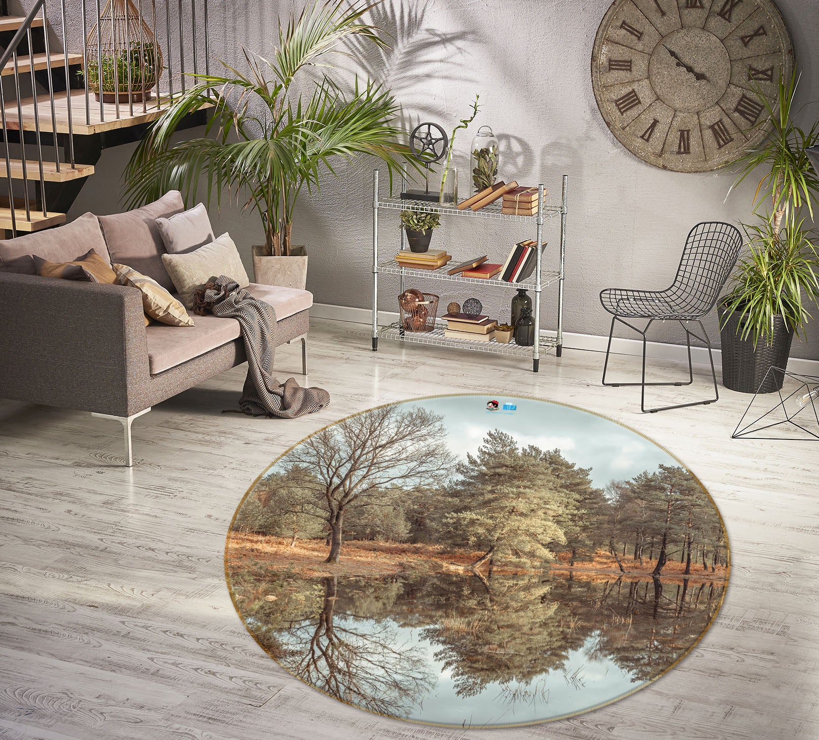 3D Forest Creek 7383 Assaf Frank Rug Round Non Slip Rug Mat